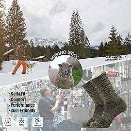 Ortis Men\'s Merino Wool Cushion Crew Socks with Moisture Wicking Control Light Weight Breathable for Outdoor Hiking Cycling(Green L)