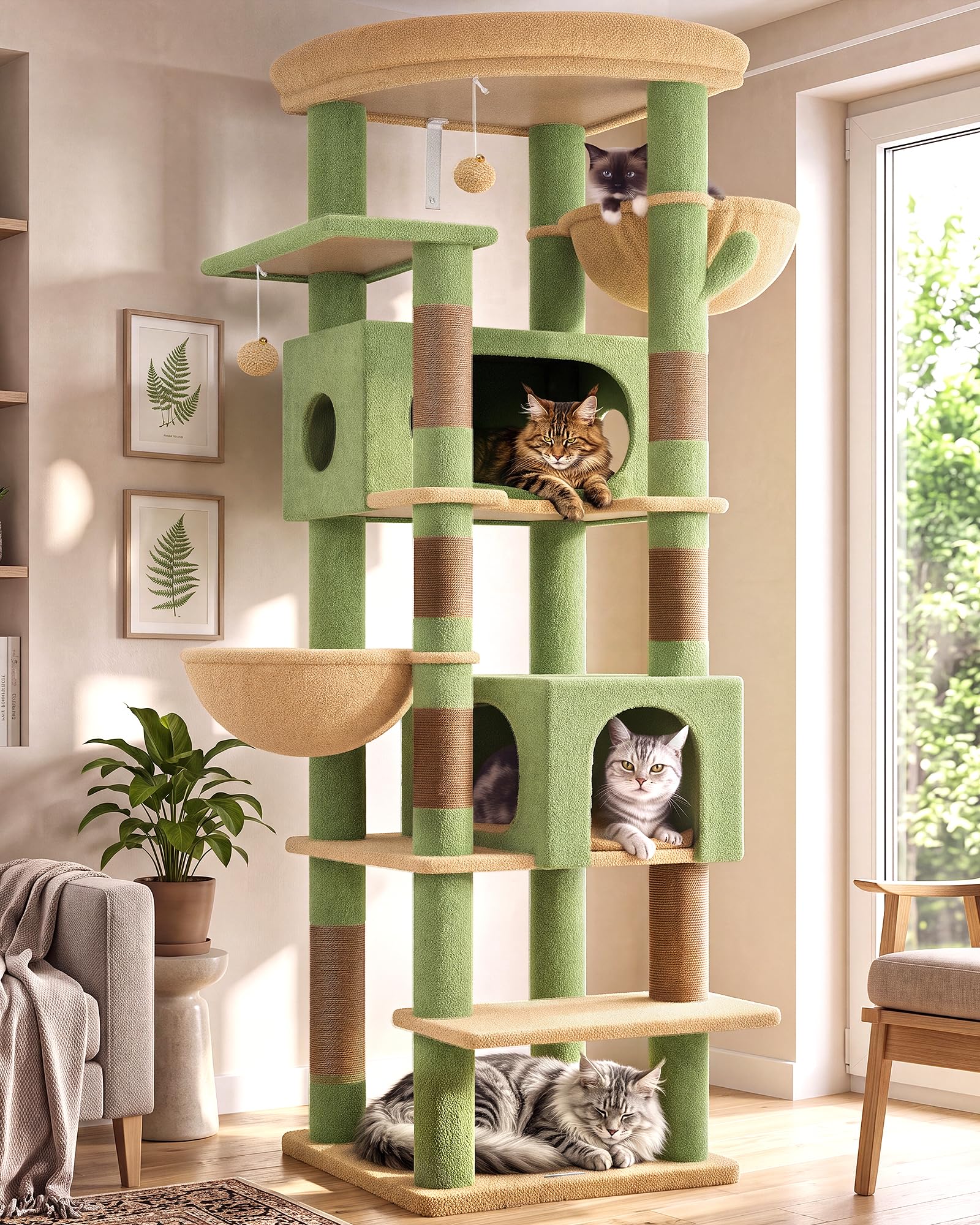 Globlazer 74in Cactus Heavy Duty Cat Tree Tower for Indoor Large Cats, S74