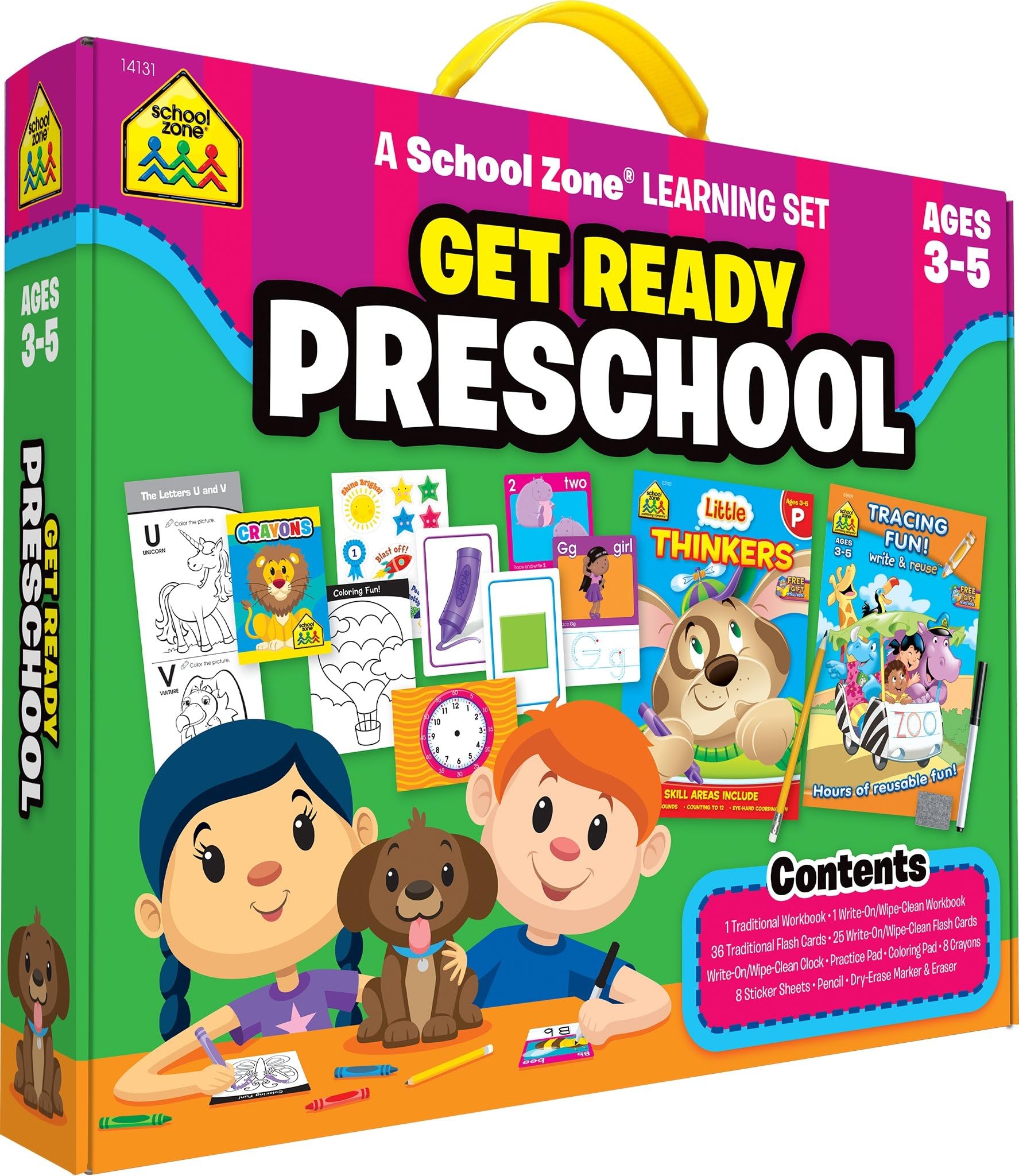 School Zone - Get Ready Preschool Learning Set - Ages 4 to 6, Preschool to Kindergarten, Colors, Shapes, Alphabet, Numbers, Letters, Coloring, Tracing, and More