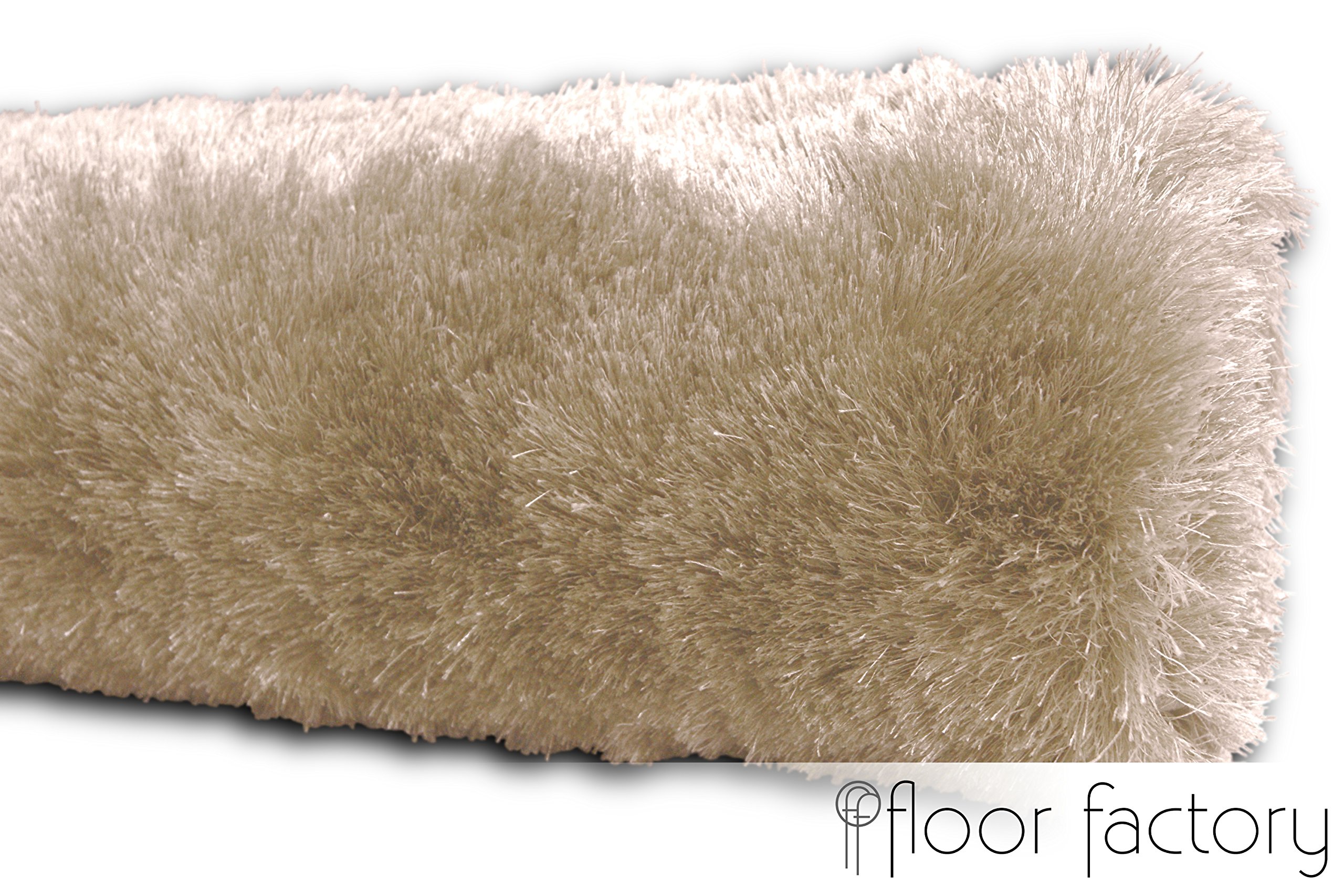 floor factory Exklusiver Hochflor Shaggy Teppich Satin beige/Creme 80x150 cm - edler, seidig glänzender Teppich