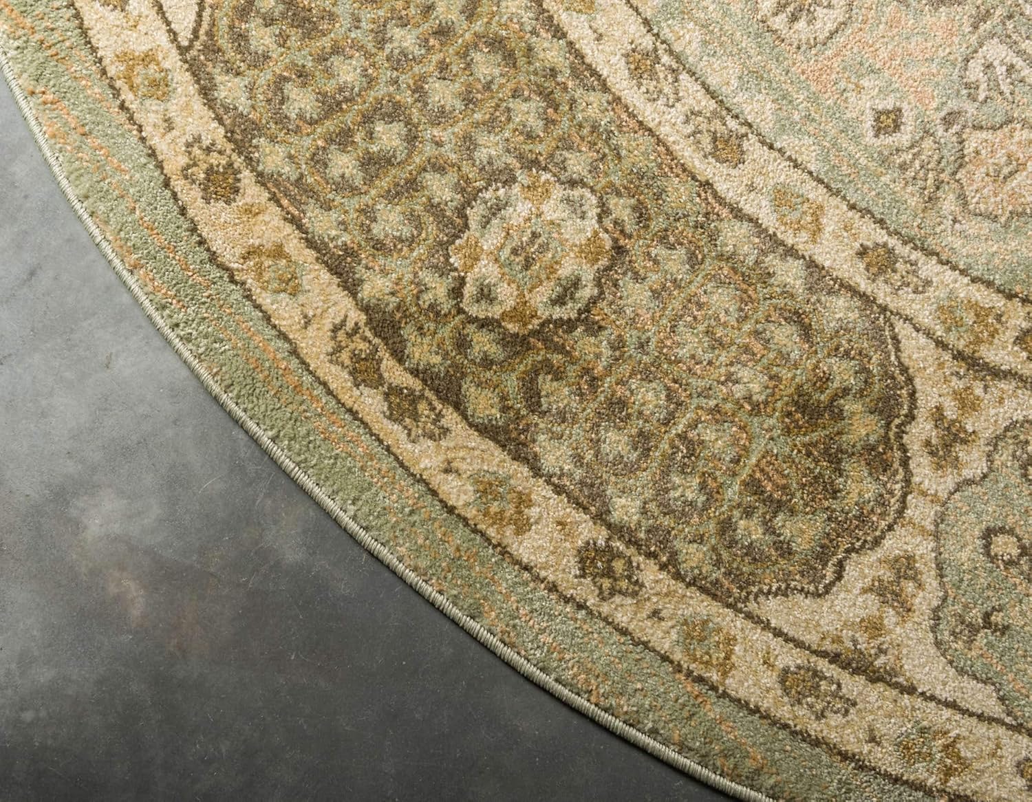 Unique Loom Palace Collection Bohemian Traditional, Medallion, Vintage Area Rug (3' 3 x 3' 3 Round, Light Green/ Tan)