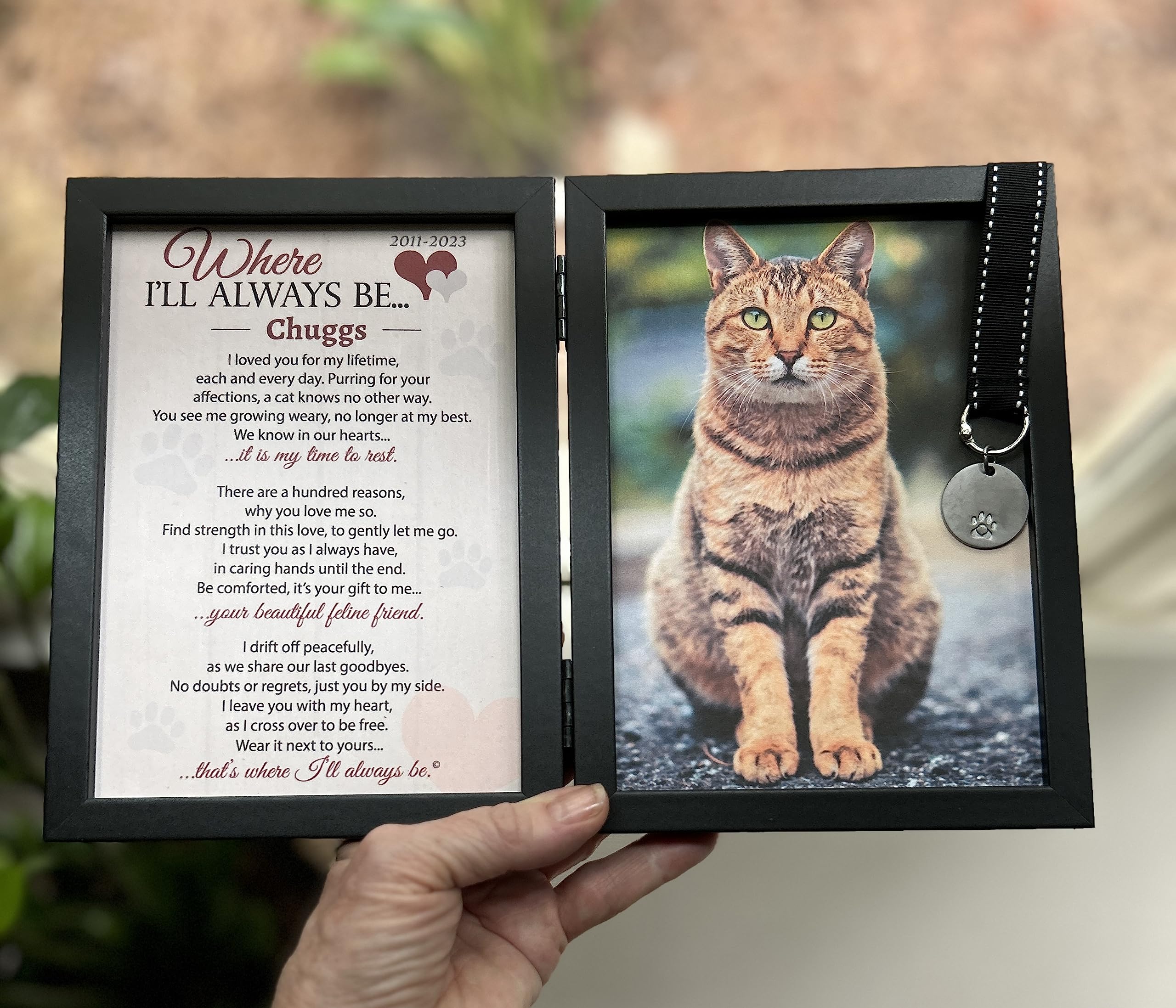 Where I'll Always Be Cat Memorial Photo Frame - Thoughtful Pet Memorial Gift (Personalized Poem Art Framed with Pet Tag)