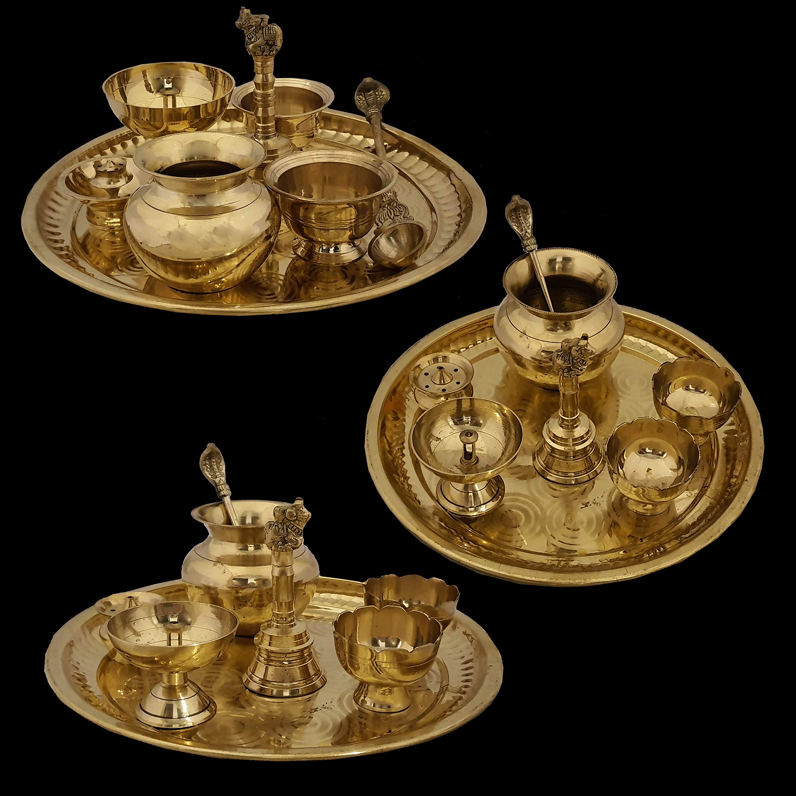 Divya Mantra Decorative Pooja Thali Set Brass Decor Mandir Ethnic Puja Items Bhog Plate For Indian Festivals Diwali Navratri Ganesh Chaturthi Sri Laxmi Durga Radha Krishna Shiva Hanuman Pujan (Medium) - Image 7 thumbnail