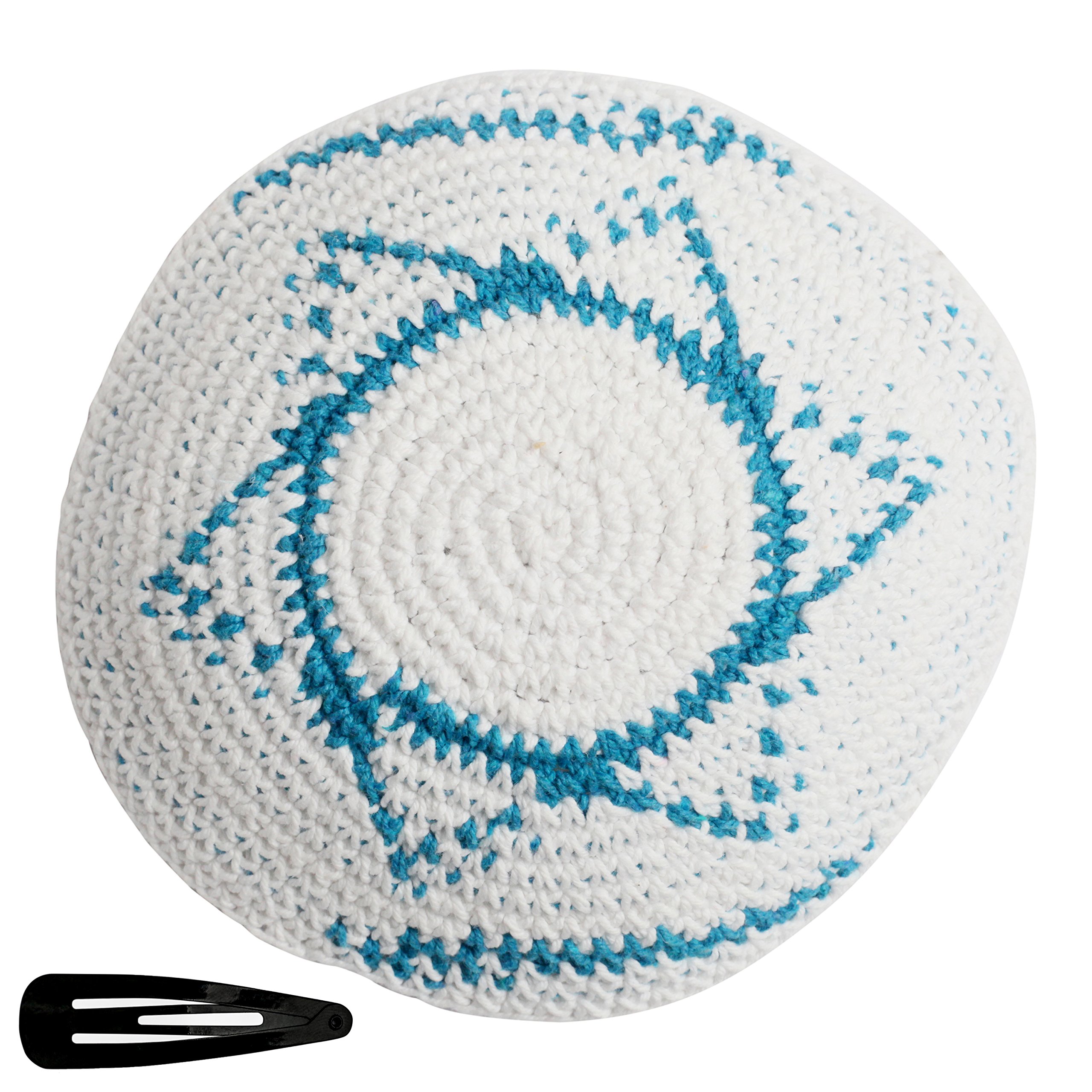 EREZ OVED KIPPIK Star of David Jewish KippahHatFor Men & Kids with Clip Beautifully Knitted (Israel Flag), Israel Flag, One Size