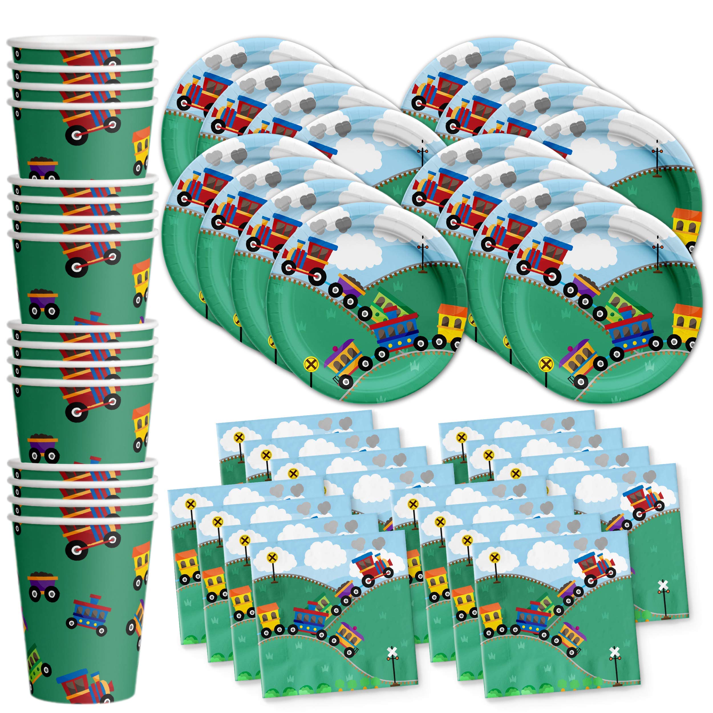 Train Birthday Party Supplies Set Plates Napkins Cups Tableware Kit for 16