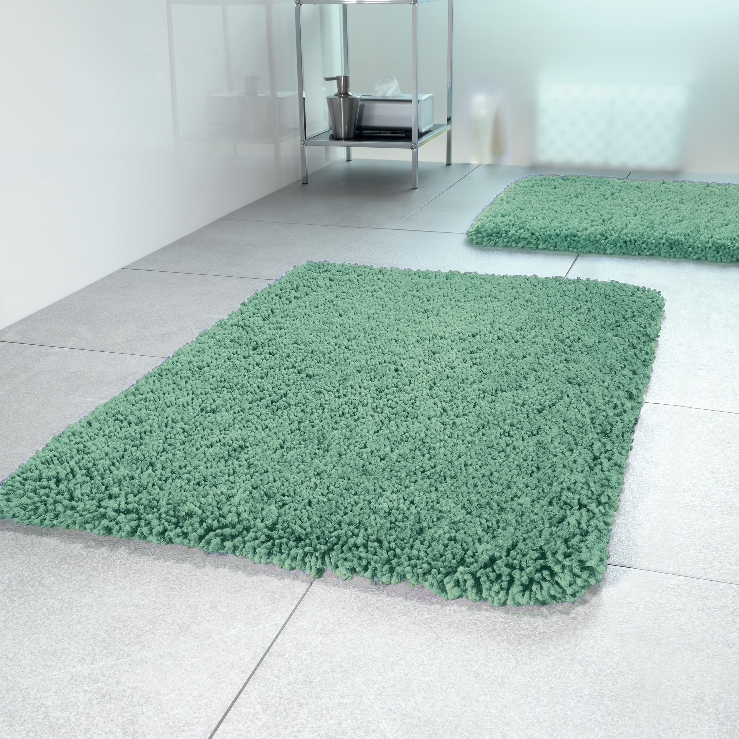 Spirella Highland Mikrofaser-Badematte – rutschfest, schnelltrocknend und waschbar – 100% weiches und strapazierfähiges Polyester – Basilikumgrün – 60 x 90 cm