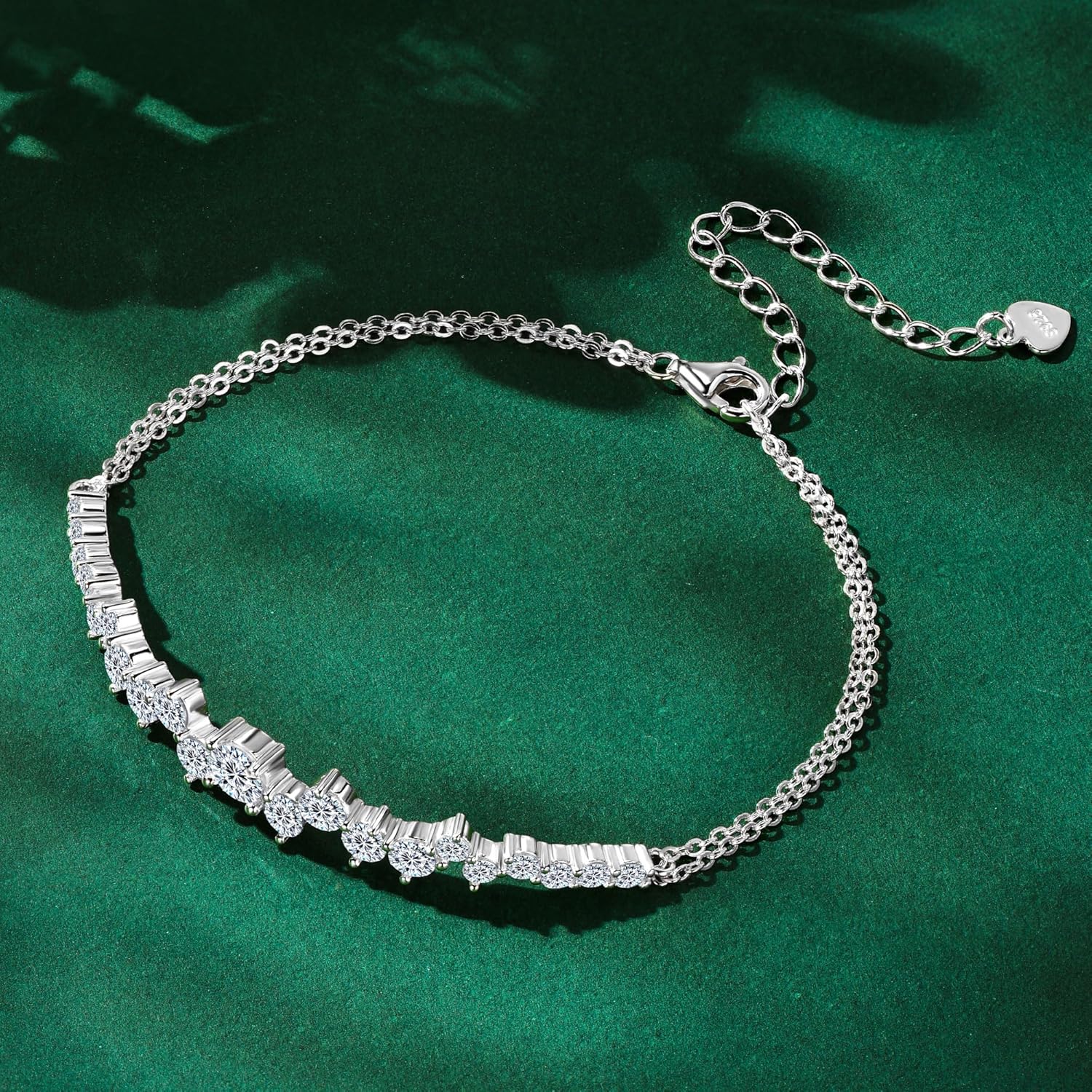 Moissanite Link Bracelet for Women, 2.72cttw D Color 925 Sterling Silver Minimalist Layering Stacking Bracelet Jewelry for Wife or Mom, Adjustable Chain - Image 7