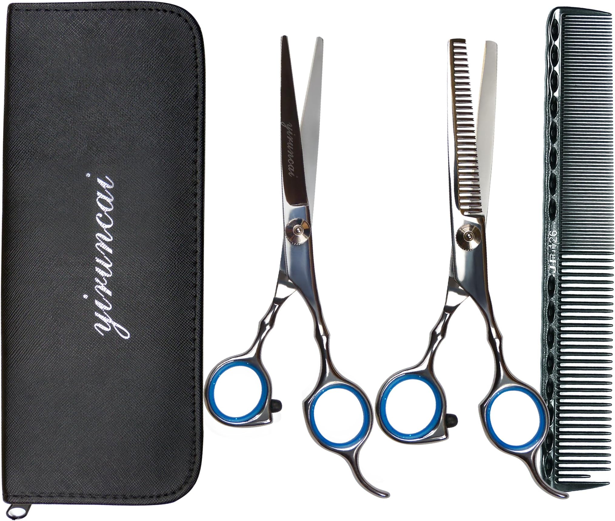 Professional Barber Hair Cutting/Thinning/Blending/Layering/Texturizing Scissors/Shears Set Kit,With Comb and Black Case,6 Inch 420 Stainless Steel