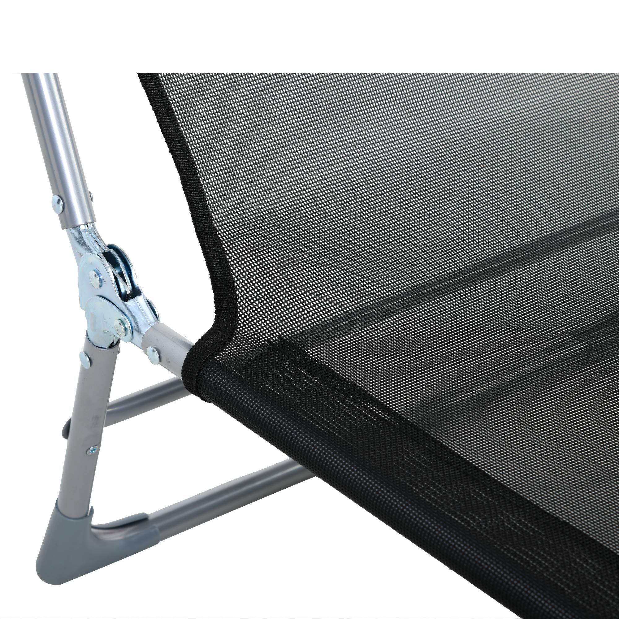 Outsunny Bain de Soleil Transat de Plage Pliable 182L x 56l x 28H cm Noir | Chaise Longue Extérieur, Oreiller, Dossier Réglable 5 Niveaux, pour Jardin