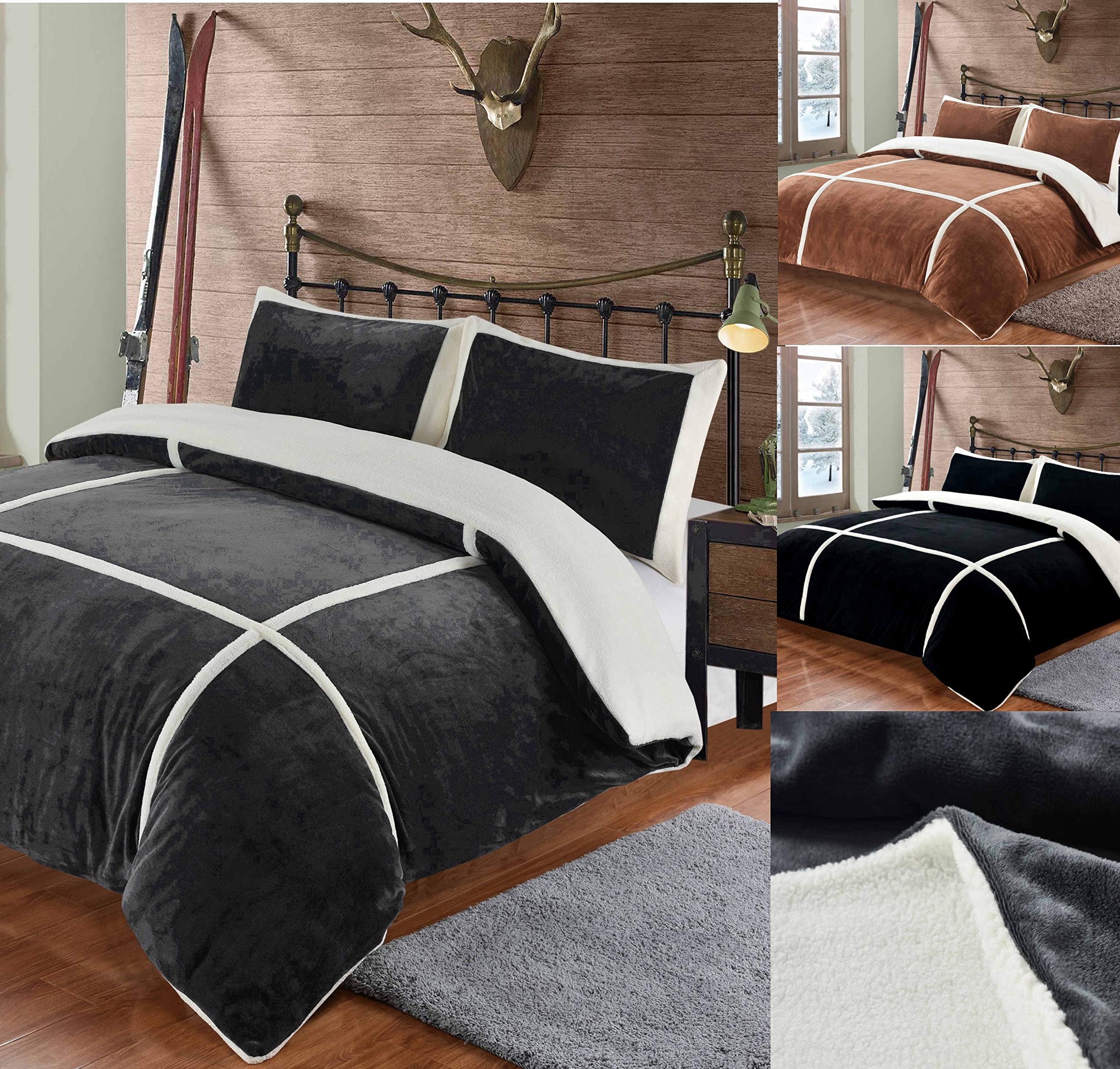 rejuvopedic Lush King Tan Duvet Quilt Cover Bedding, Luxury Sherpa Reverse With Plush Velvet Face