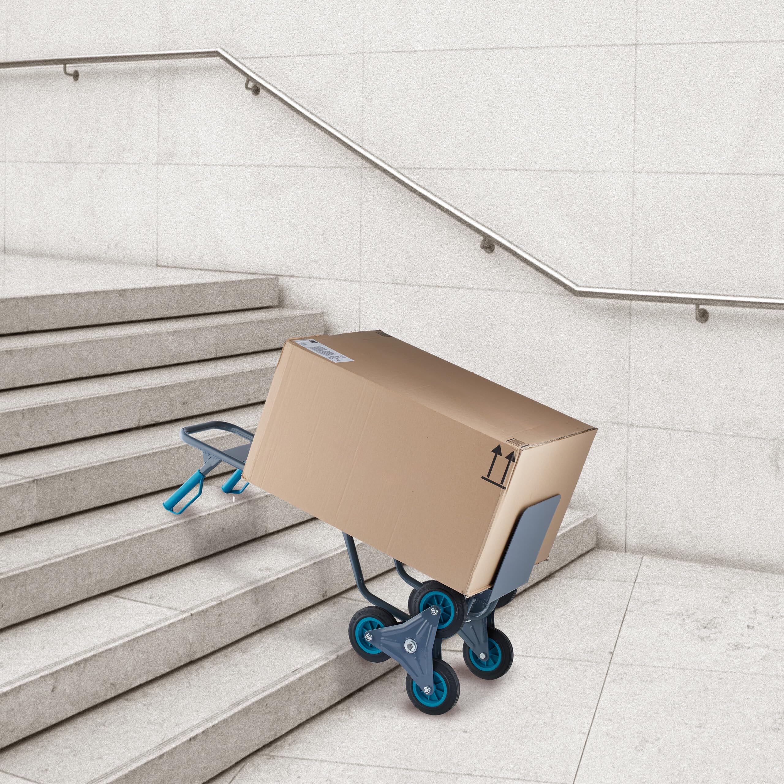 Relaxdays Carretilla Sube Escaleras, Carro Transporte Plataforma Plegable, hasta 200 kg, Altura Regulable, Gris/Azul
