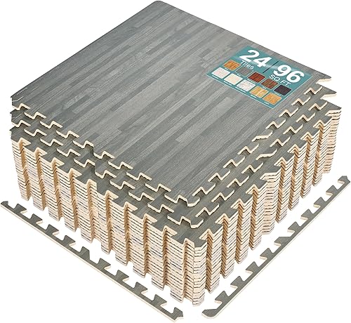 Miniatura 87 de Sorbus Azulejos de grano de madera de 80 pies cuadrados, tapete de espuma EVA entrelazado de azulejos de 3/8 pulgadas de grosor, rompecabezas