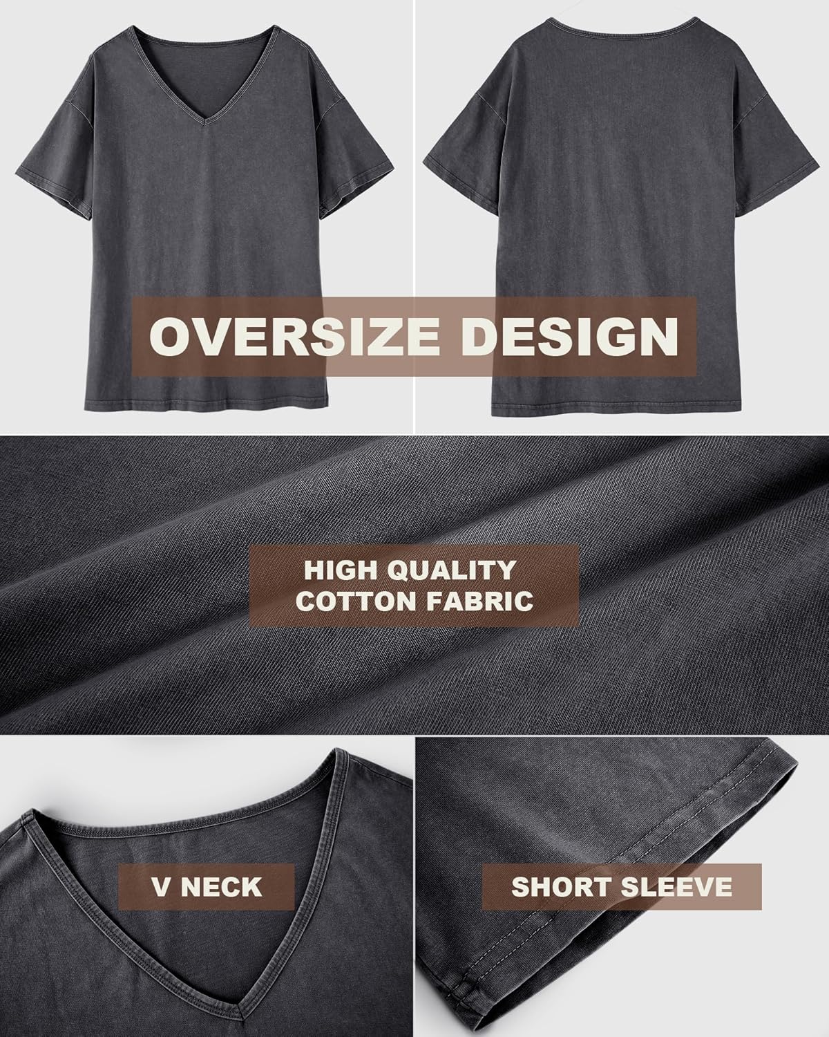 Flowyair Womens Oversized T Shirts Summer Loose Fit Cotton Short Sleeve Basic Tees Casual V Neck Boyfriend Tunic Tops - Image 5