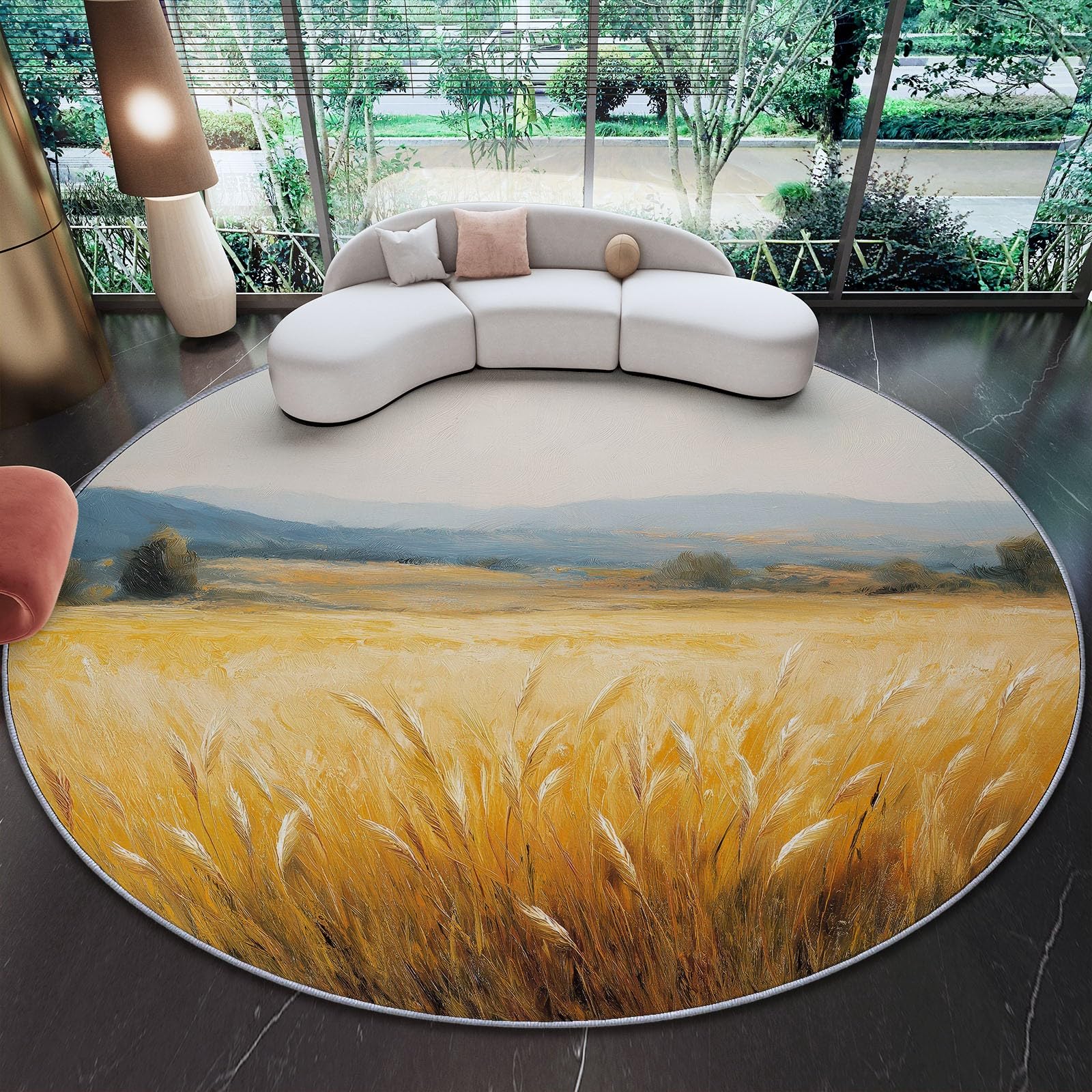 Tapis rond 150 cm effet peinture à l'huile pour un intérieur raffiné