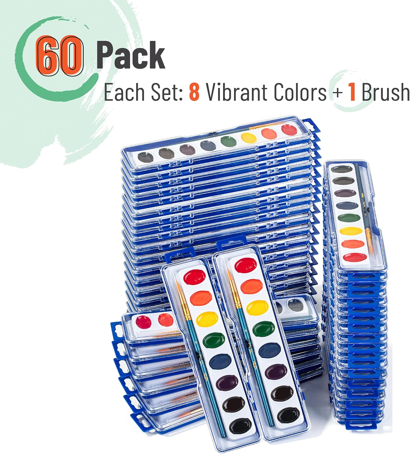 Mr. Pen- Washable Watercolors, 60 Pack, 8 Colors with Paint Brush, Bulk Watercolor Paint Set, Water Color Painting Kids, Watercolors for Kids and Adults
