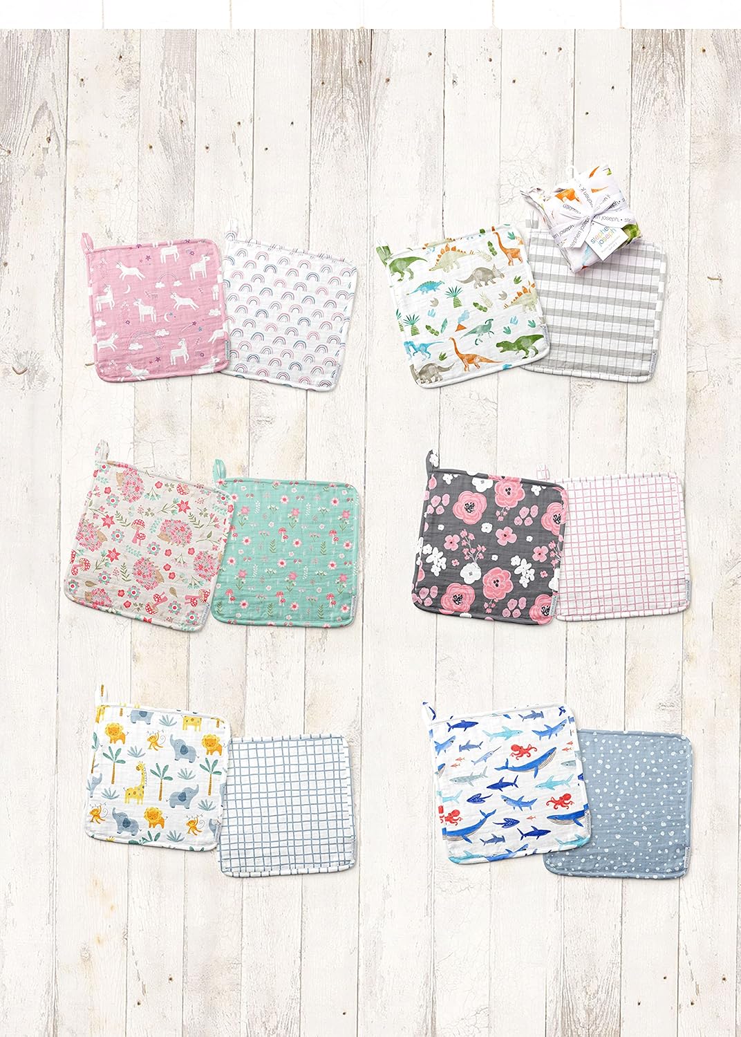 Stephen Joseph, Baby and Toddler Washcloths, Muslin Washcloth, 10"x10" inches - Dino Set of 2 : Baby