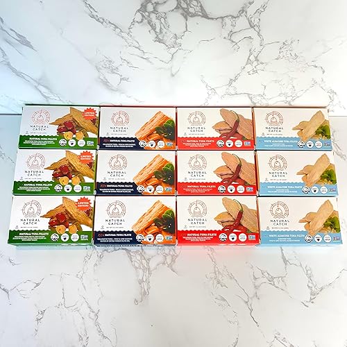 Miniatura 4 de Natural Catch Paquete variado de filetes de atún, cortados a mano, atrapados con caña y línea, 130 calorías, sin gluten, paleo, apto para dieta