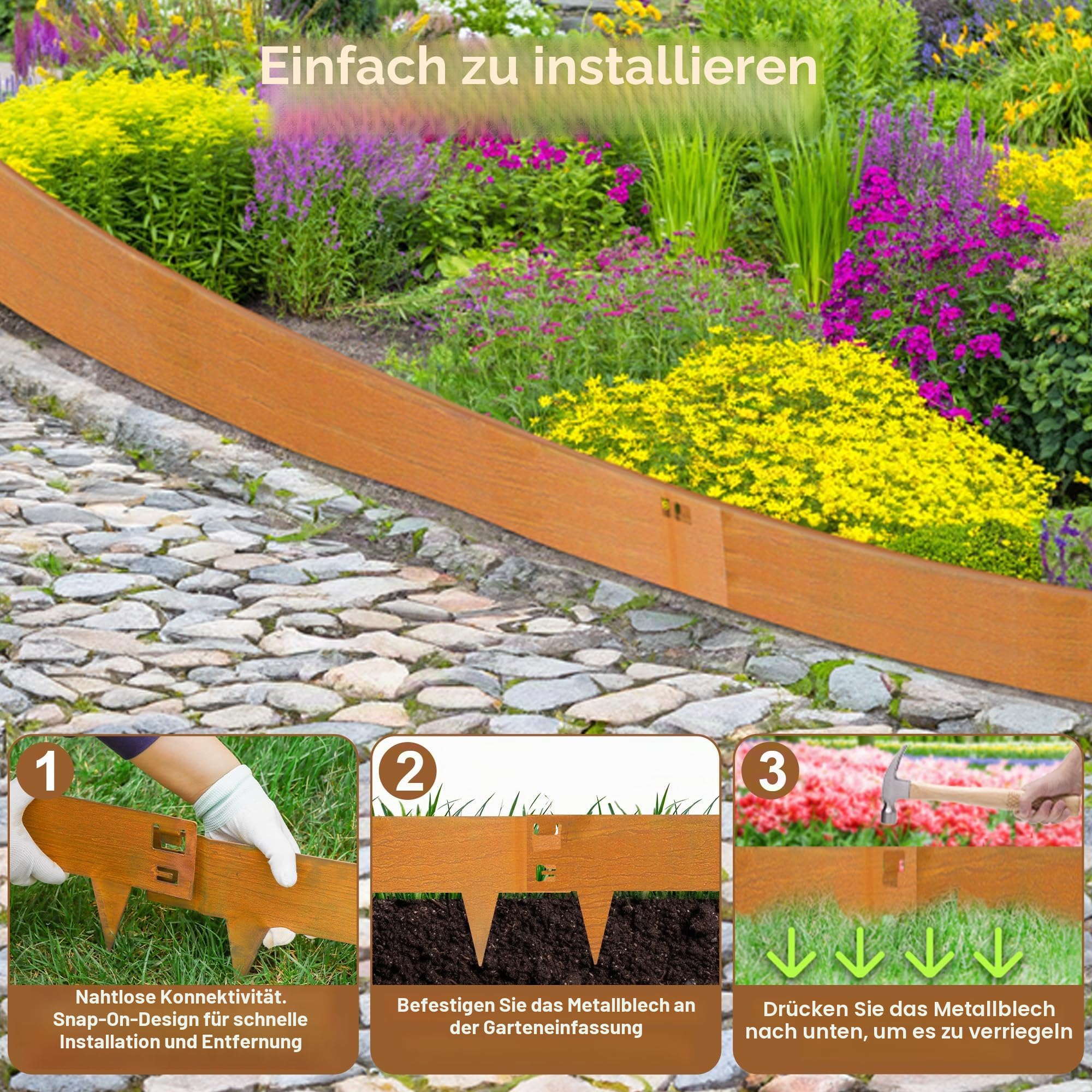 SEAdeerCH Cortenstahl Rasenkante 6-er Set Wetterfestem 106x16cm,Flexibel