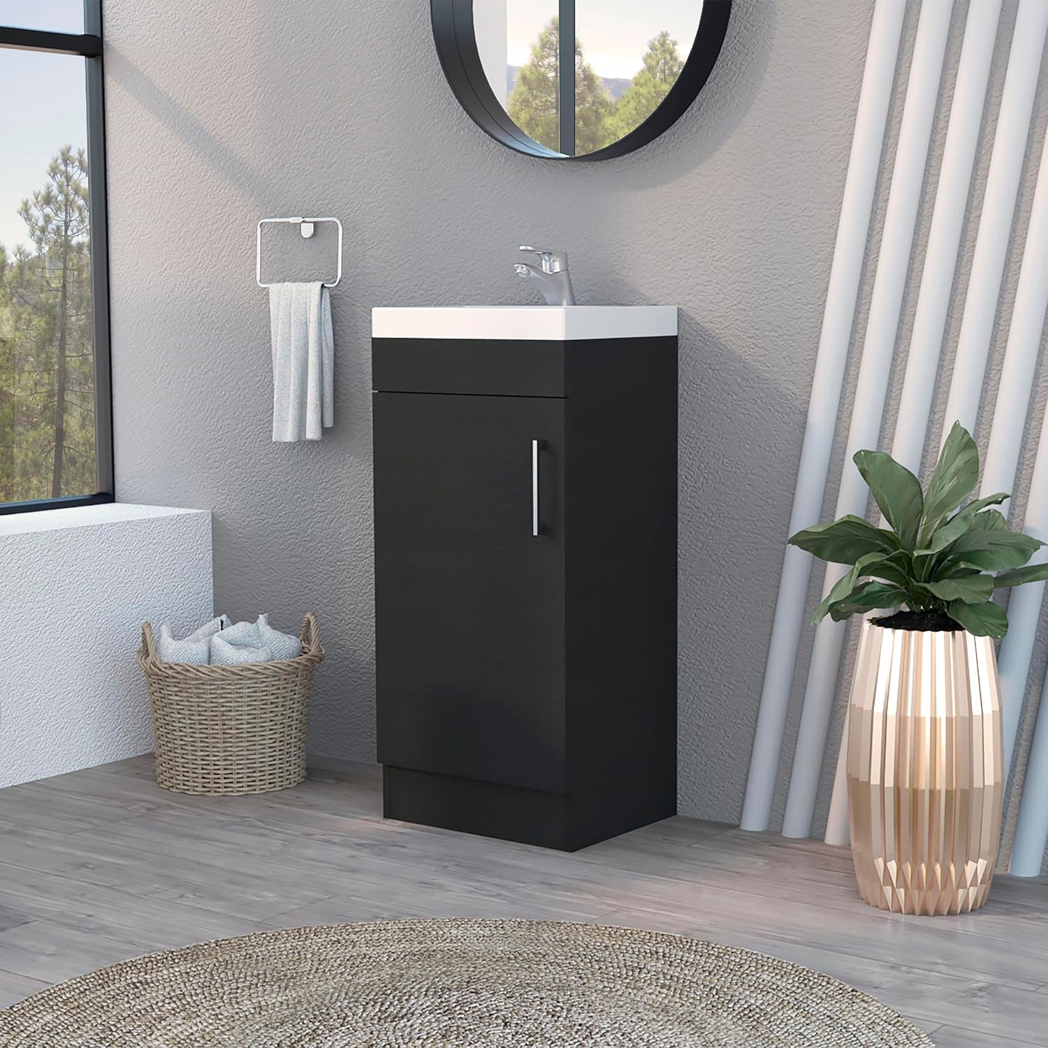 Toledo Single Door Bathroom Vanity Cabinet, 15.7“ Small Bathroom Cabinet with Sink Combo, Metal Handle with Sink Top