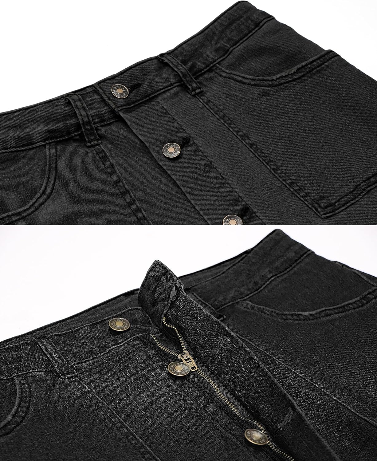 luvamia Women's Casual Mid Rise Button Down Frayed Raw Hem Denim Jean Midi Skirt - Image 4