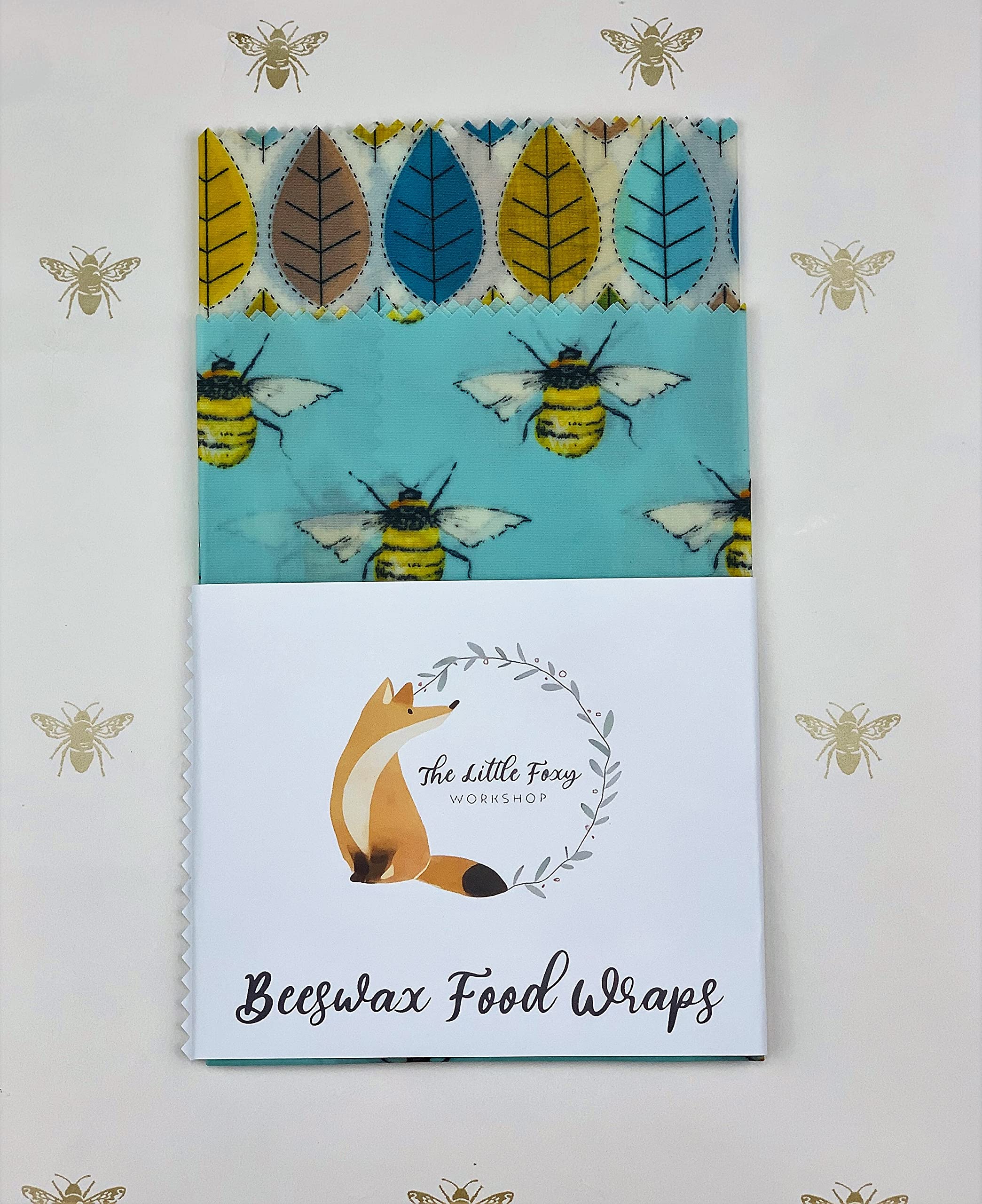 The Little Foxy WorkshopNatural Reusable Beeswax Food Wraps - Size Large (30x30, 30x30 cm) -Set of 2 sheets beeswax wraps