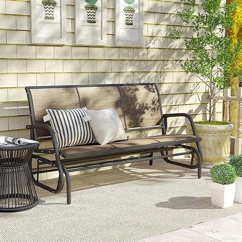 Miniatura 9 de Outsunny Banco planeador de patio para 3 personas, columpio para porche al aire libre con 3 asientos, tela de malla transpirable, marco de metal,