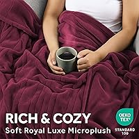 Vista 4 de Sunbeam Electric Royal Luxe - Manta eléctrica calefactora de microfelpa, 12 ajustes de calor, apagado automático seleccionable de 12 horas, Cabernet
