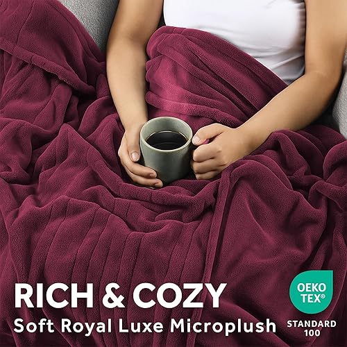 Miniatura 4 de Sunbeam Electric Royal Luxe - Manta eléctrica calefactora de microfelpa, 12 ajustes de calor, apagado automático seleccionable de 12 horas, Cabernet