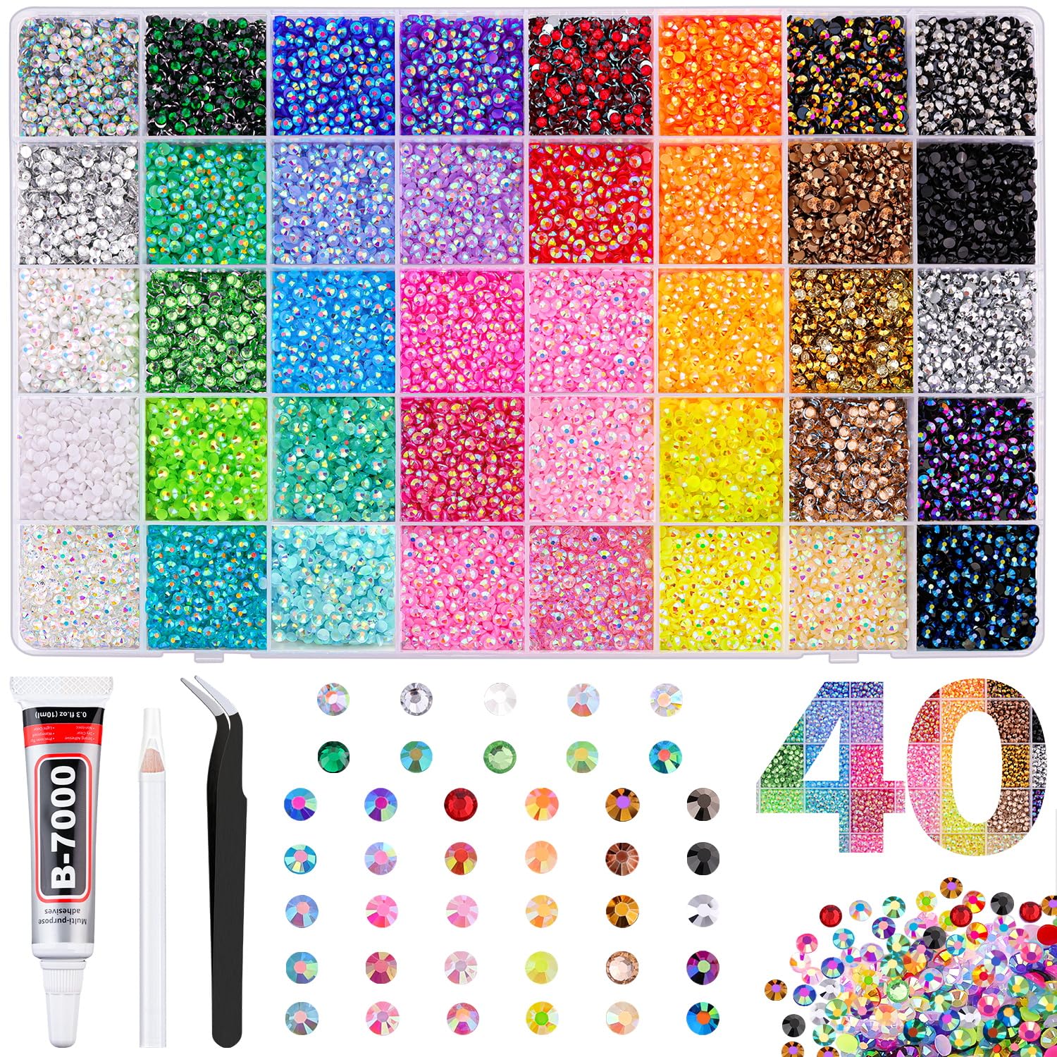 20000Pcs Blue Rhinestones for Bedazzling with B7000 Jewelry Glue, Resin Rhinestones for Crafting Crafts DIY, Bedazzler Kit Gems for Clothing Shoes Tumblers Fabric Nail Art Assorted Size 3/4/5/6mm — view 14