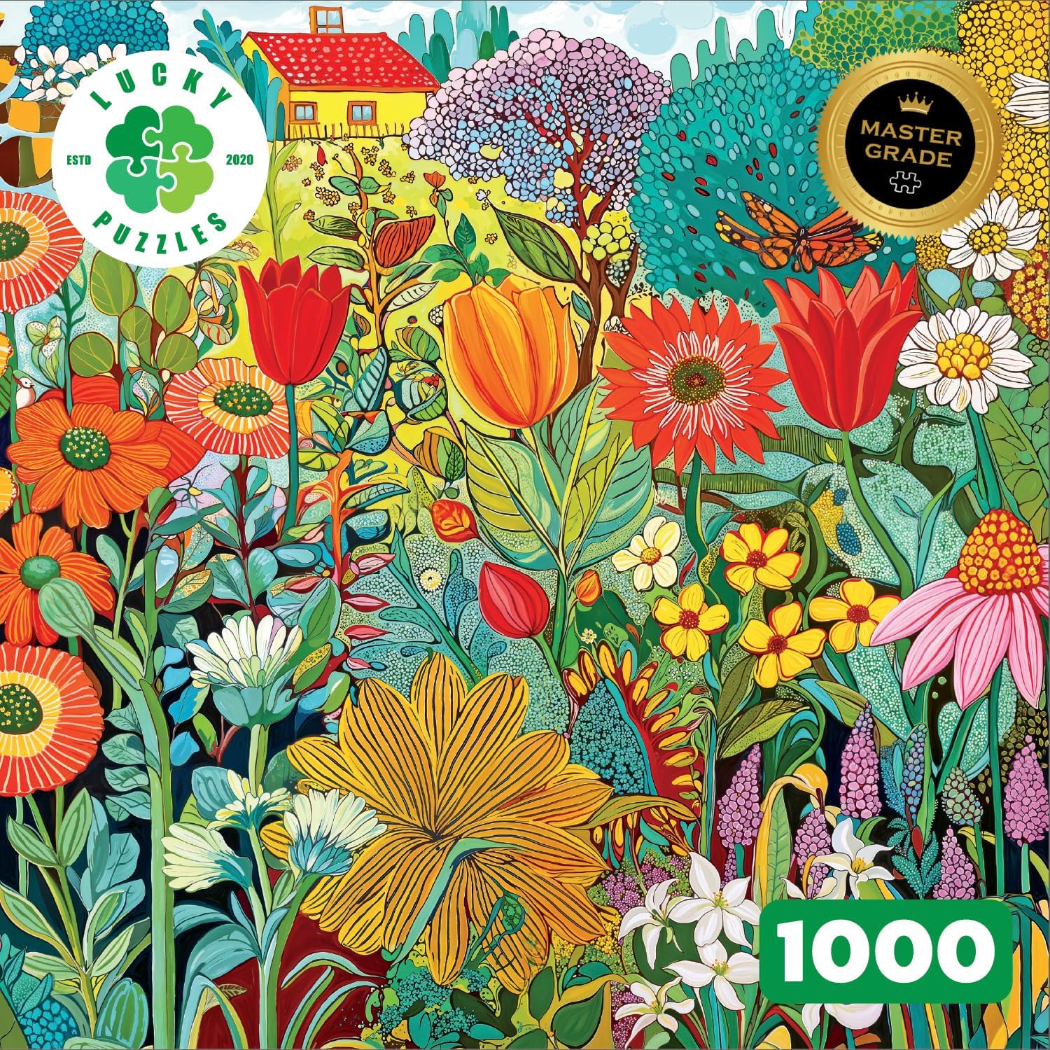 Lucky Puzzles - Shelby Lou's Secret Garden - 1000 Piece Jigsaw Puzzle for Adults | Vibrant Floral Garden Artwork | Challenging Puzzle for Adults for Puzzle Lovers