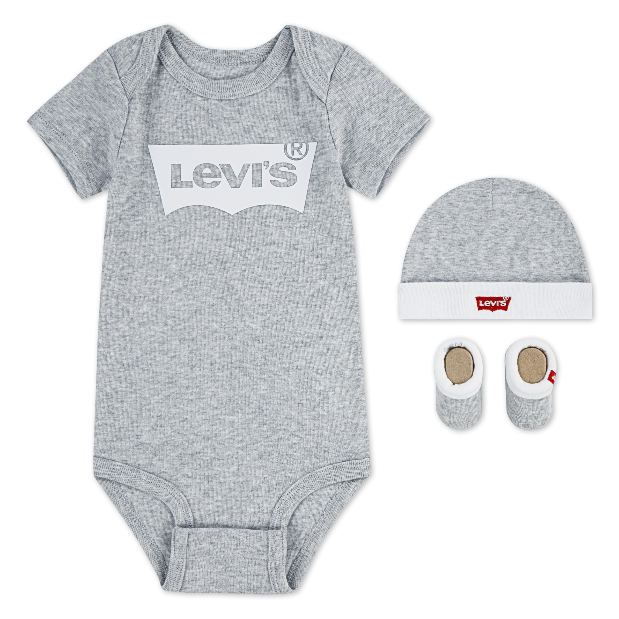 Levi's Kids Baby Boys Classic Batwing Infant Hat Bodysuit Bootie Set 3pc Baby and Toddler Baby Set