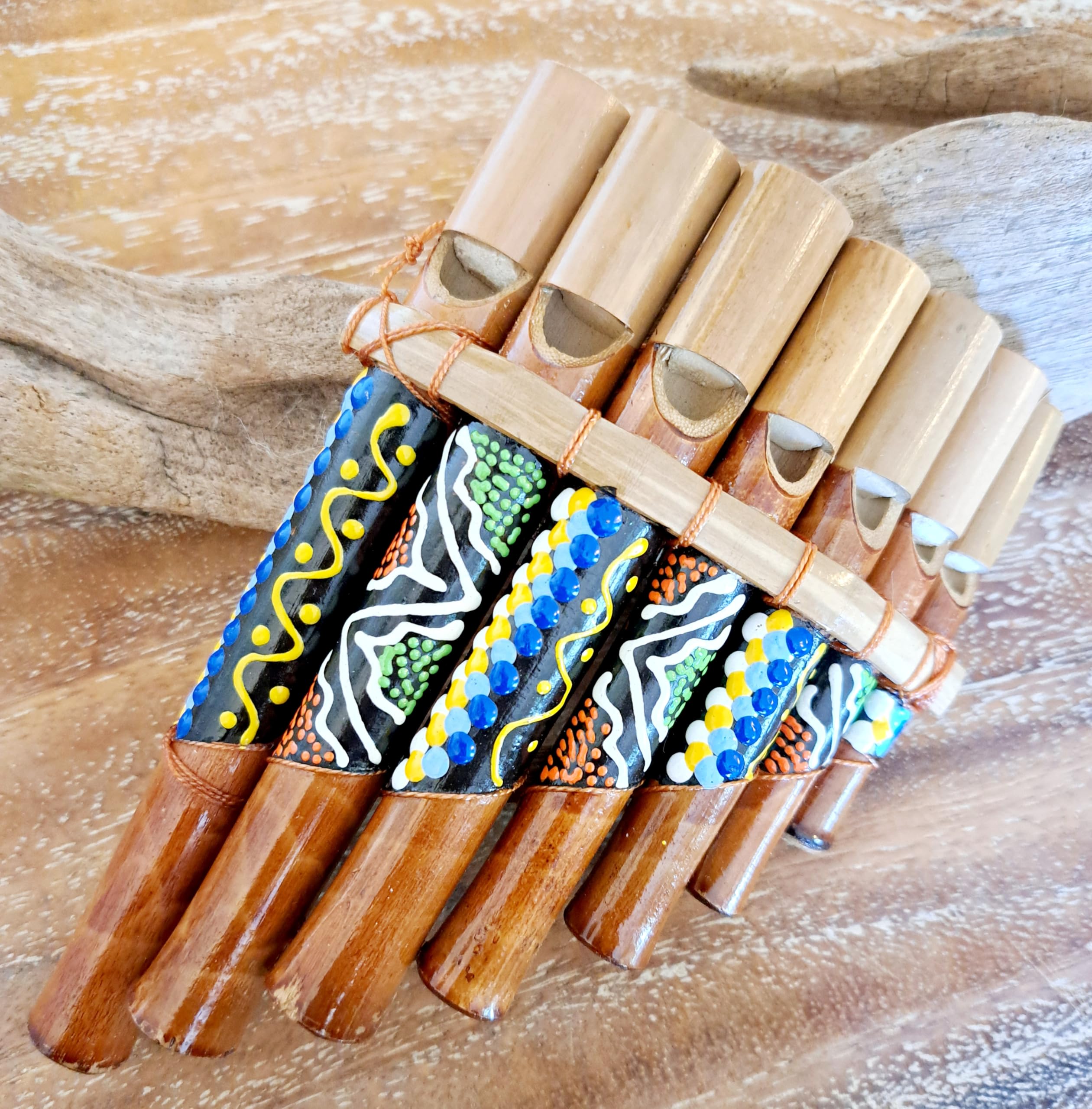 Flûte de pan en bambou Instrument de musique bois Artisanale 7 tubes peinte