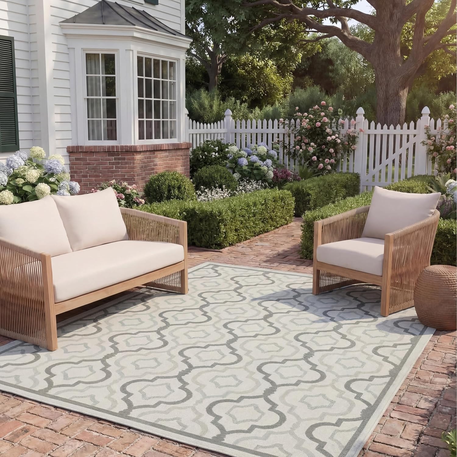 SAFAVIEH Courtyard Collection 8' x 11' Light Grey/Anthracite CY7938 Indoor/ Outdoor Waterproof Easy Cleaning Patio Backyard Mudroom Area Rug