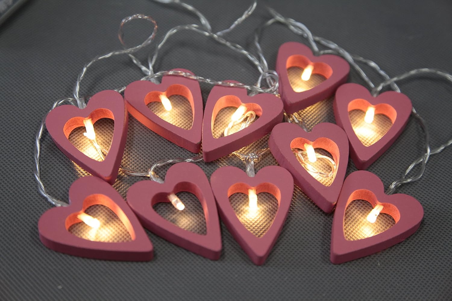 Deco Arts LED Decorative String Lights 10 Wood "Heart" Shape Lights 5.5 FT, 2 Pack
