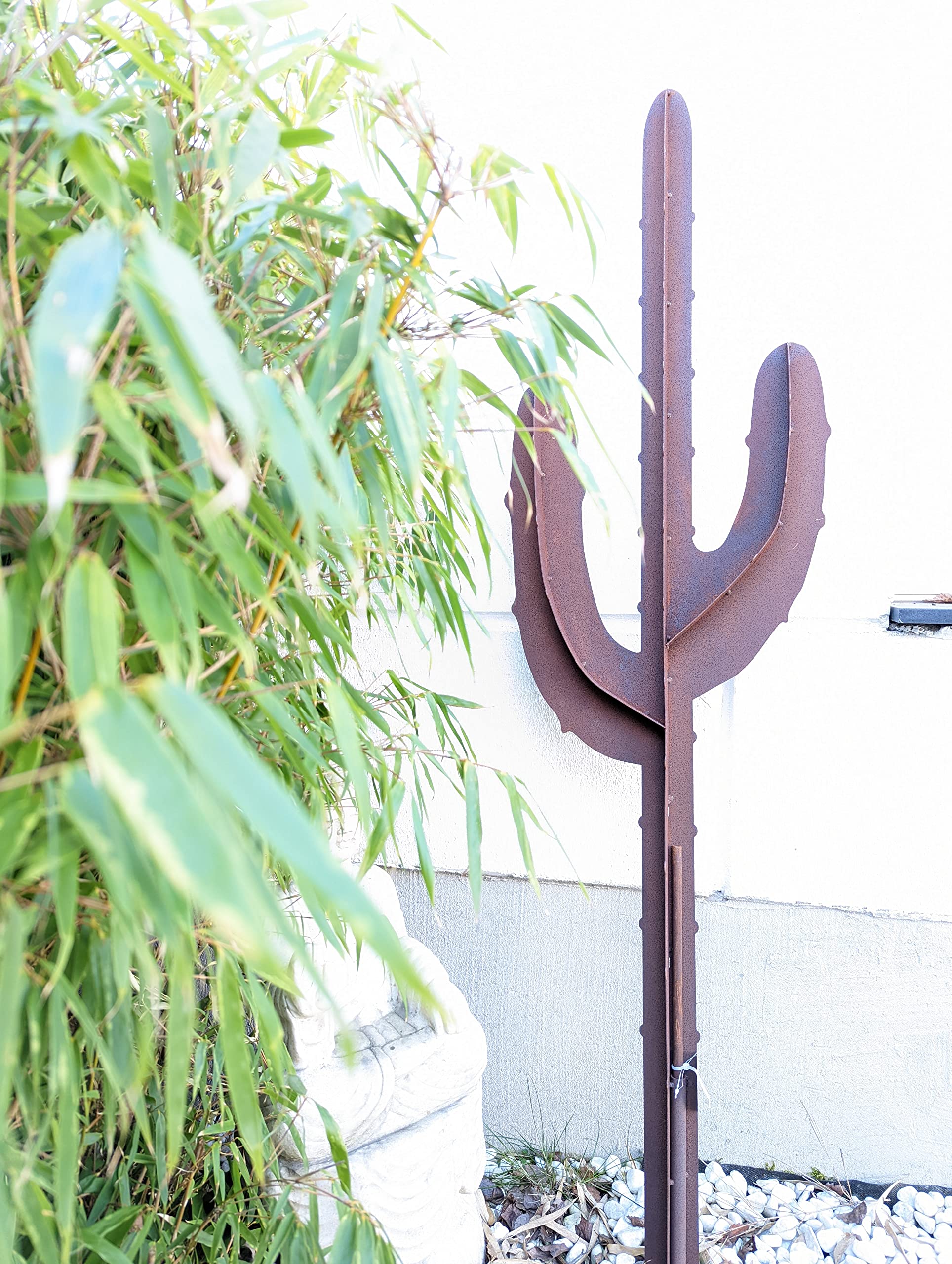 Zen Man Edelrost Gartenstecker Rost Gartenskulptur aus Metall Garten Figure Kaktus Rost (032193-4：23 * 6.5*H60cm)