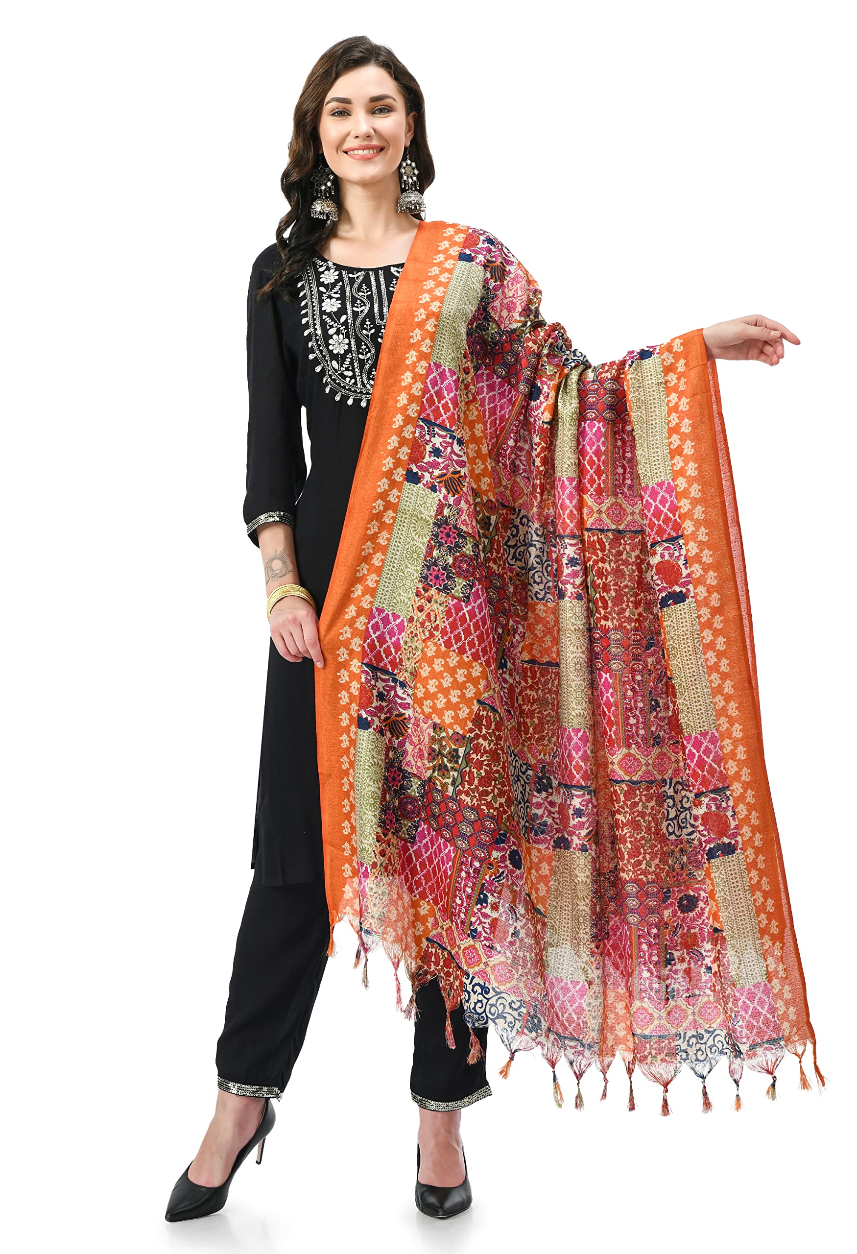 A R Silk Women's Multicolor Blend Silk Digital Print Regular Dupatta & Chunnis(ARS714)