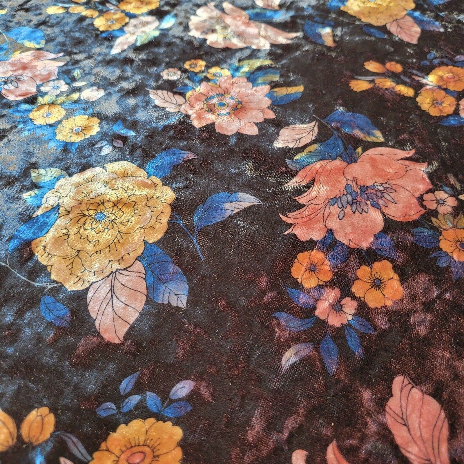 Floral Print Crush Velour Velvet Patchwork Dress Craft Upholstery Fabric 58" Met (Floral 3) - Image 3