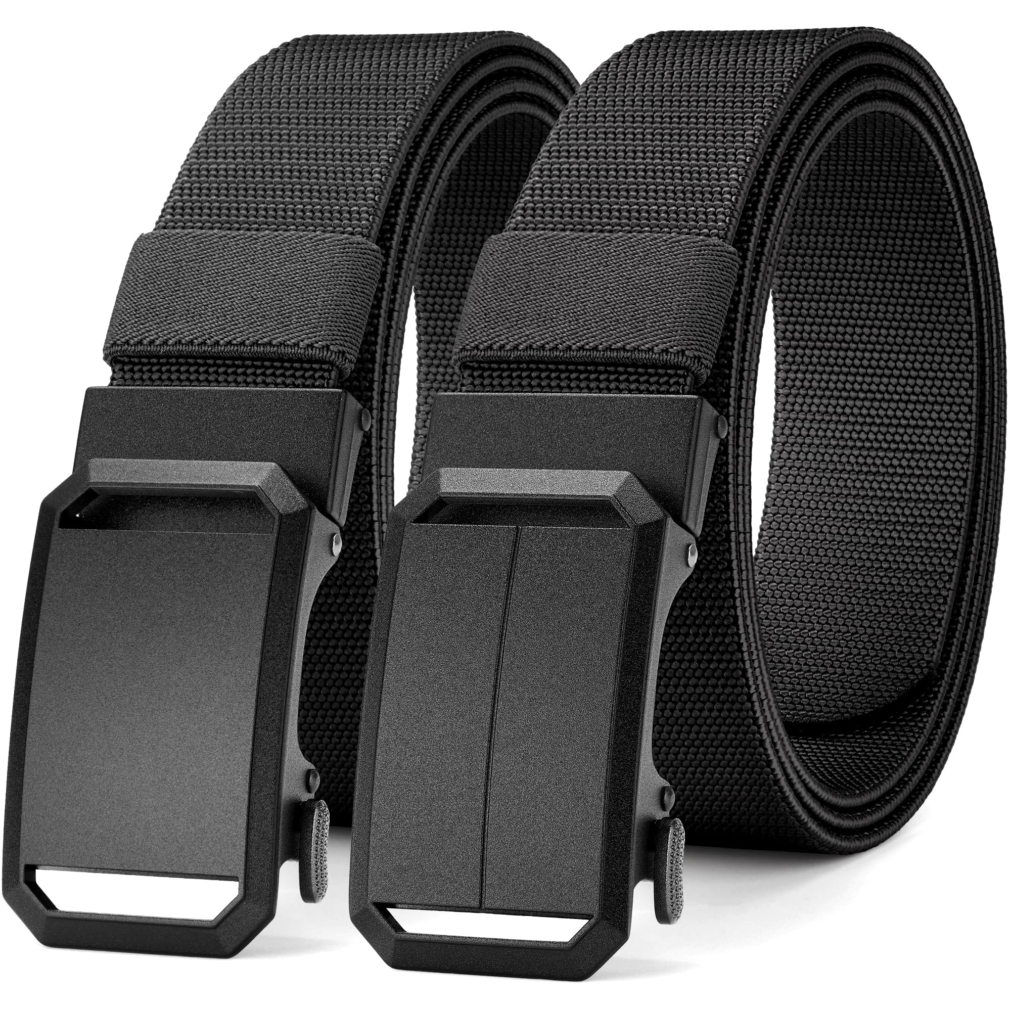 MILORDE Men's 2Pack Nylon Ratchet Belts, Casual Web Click Belt for Jeans, Business Dress, Adjustable Trim to Fit, #3-black&black, 28"-36" Waist (Length 45")