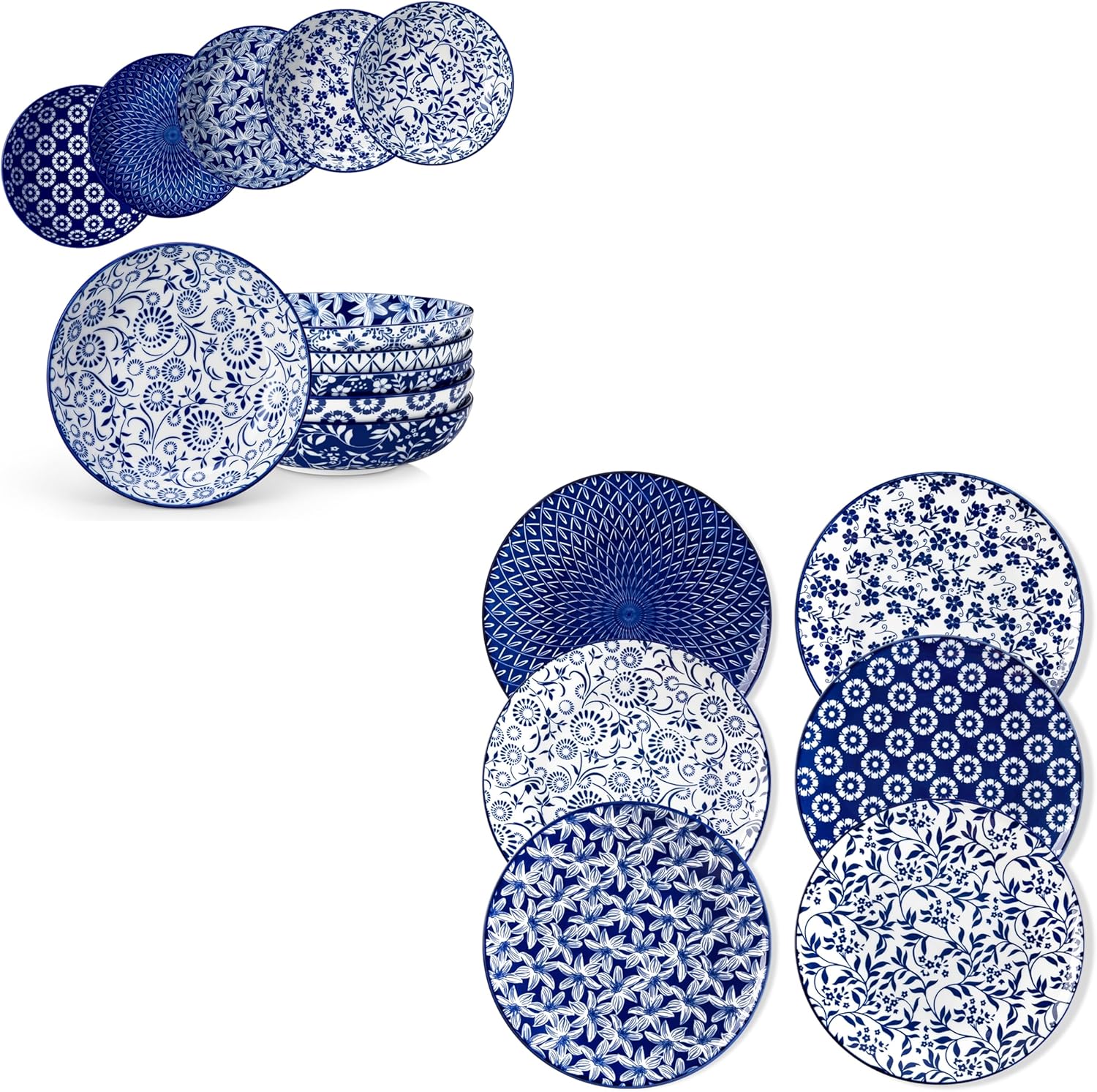 vancasso Selene 8.5" Pasta Bowls Set of 6, Ceramic Dinner Plates Set of 6