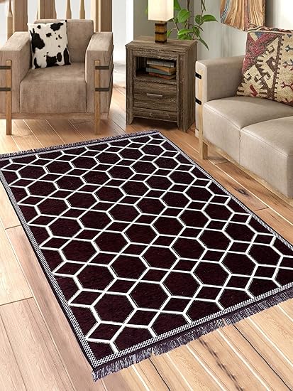 Sparrow WorldGeometric Designer Superfine Exclusive Velvet Chenille Carpet / Area Rug /Bedside Runner (Coffee, 4 X 6 Feet (121.92 X 182.88 cm)