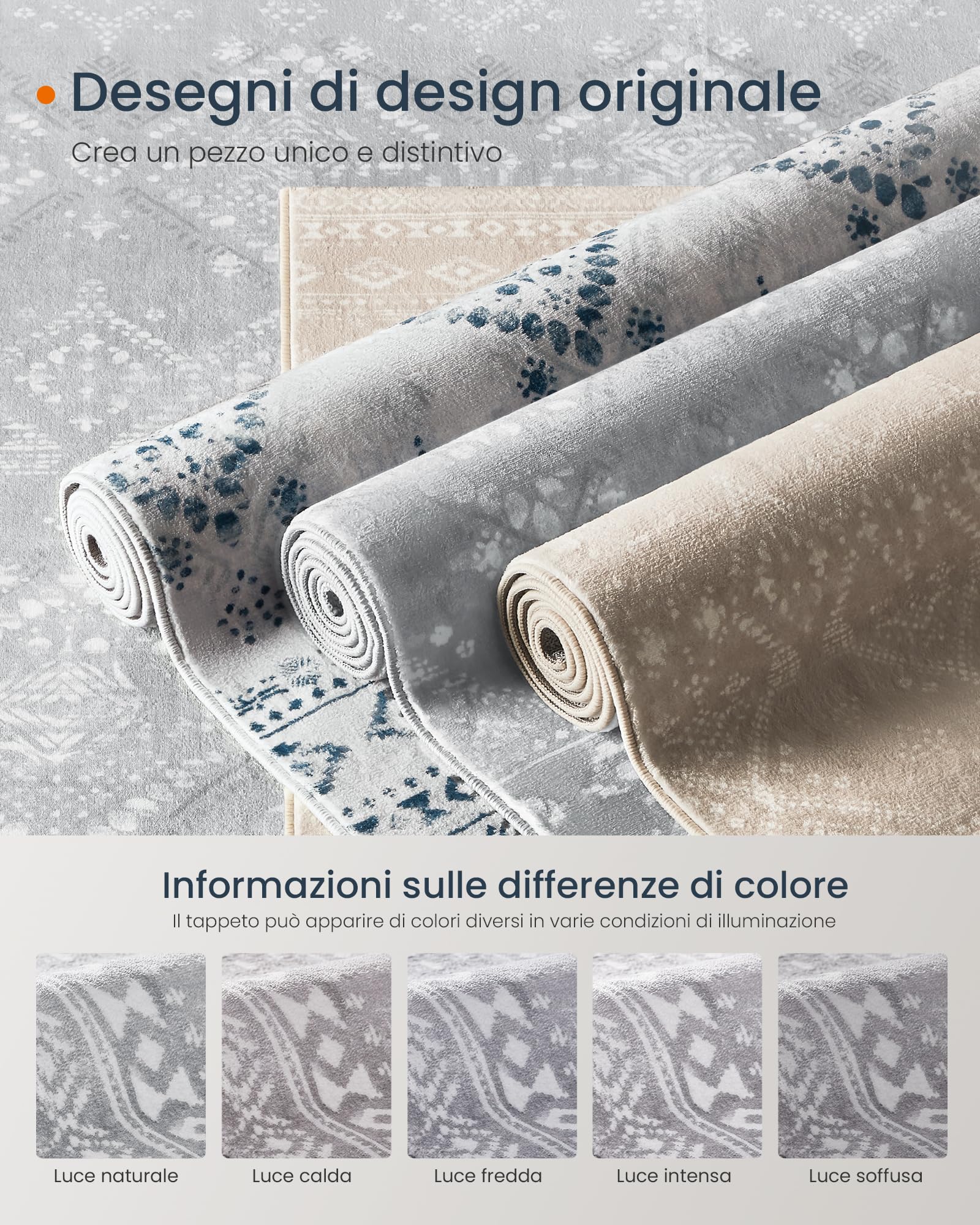 SONGMICS HOME Tappeto per Soggiorno, 80 x 150 cm Tappeto Salotto Antiscivolo, per Soggiorno Camera da Letto Cameretta, Lavabile in Lavatrice, Stile Boho, Grigio Chiaro TAR026G01V1