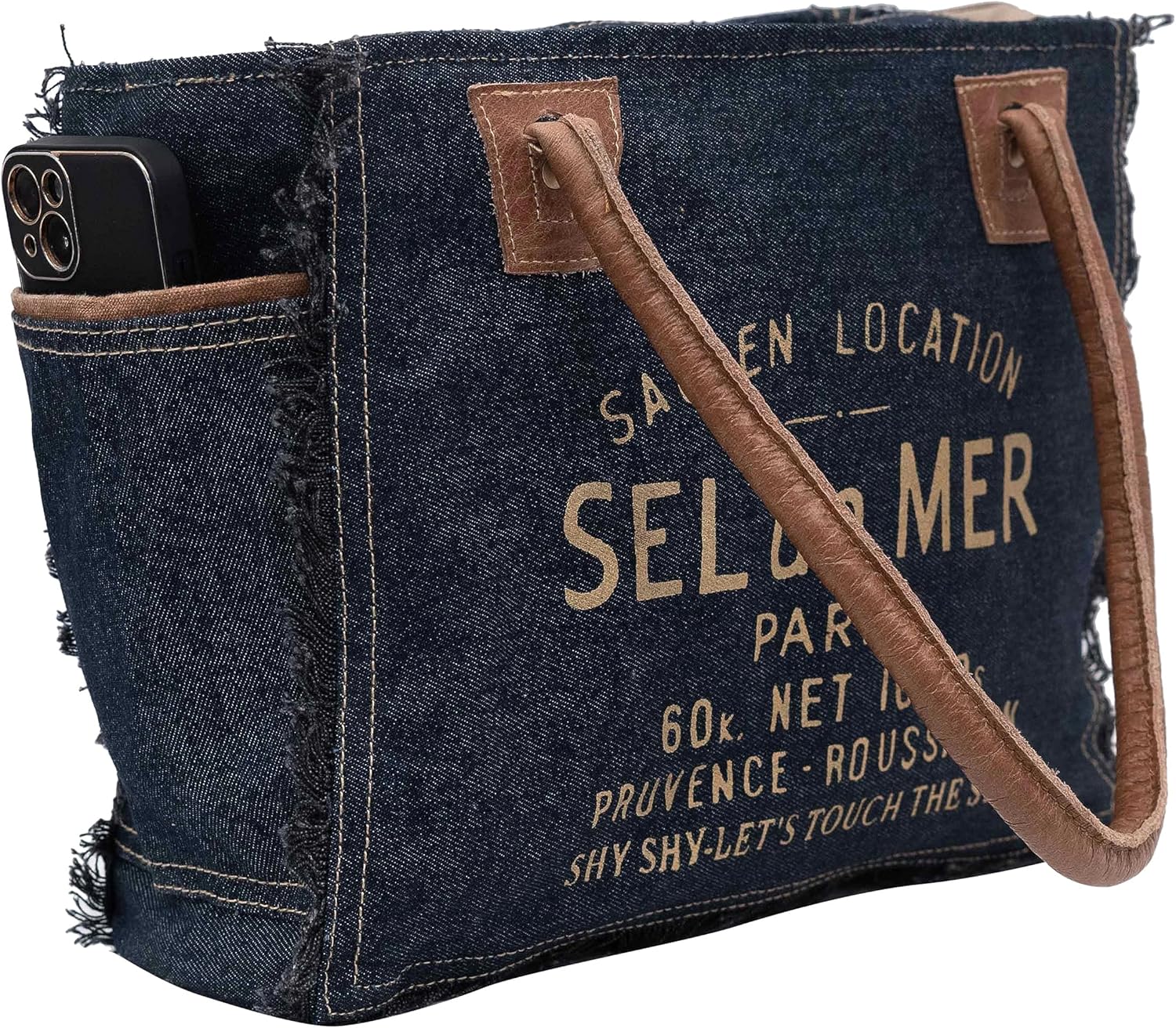 Shy Shy Bags Sel De Mer Canvas & Cowhide Tote Bag - Upcycled Radiant Leather Hand Bag - Image 2