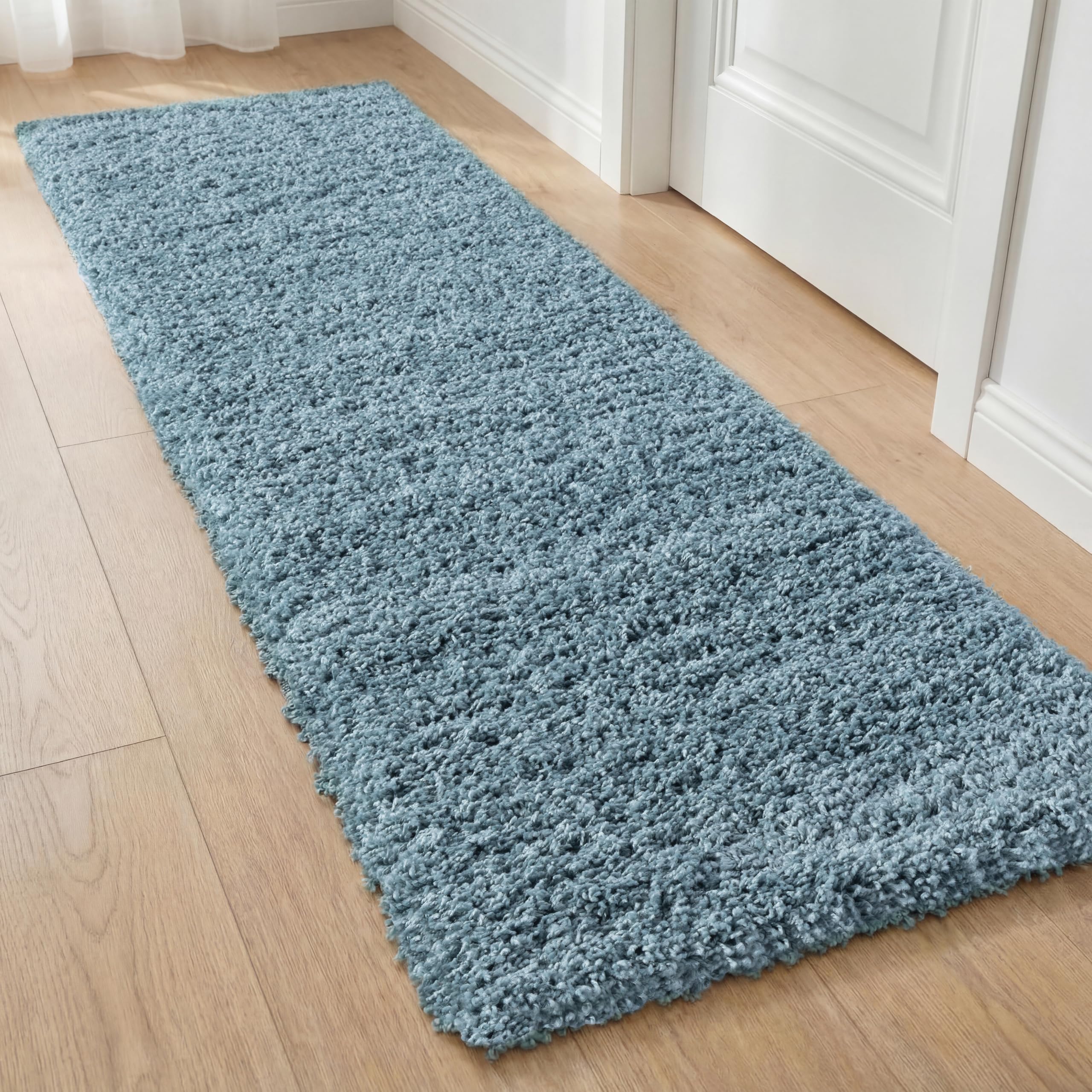 Ruglenza Shaggy Rug 60x110 cm Blue - Small Fluffy Rug, Ultra Thick 45mm Deep Pile, OEKO-TEX Certified, Soft Shaggy Carpet with Jute Backing for Bedroom & Living Room