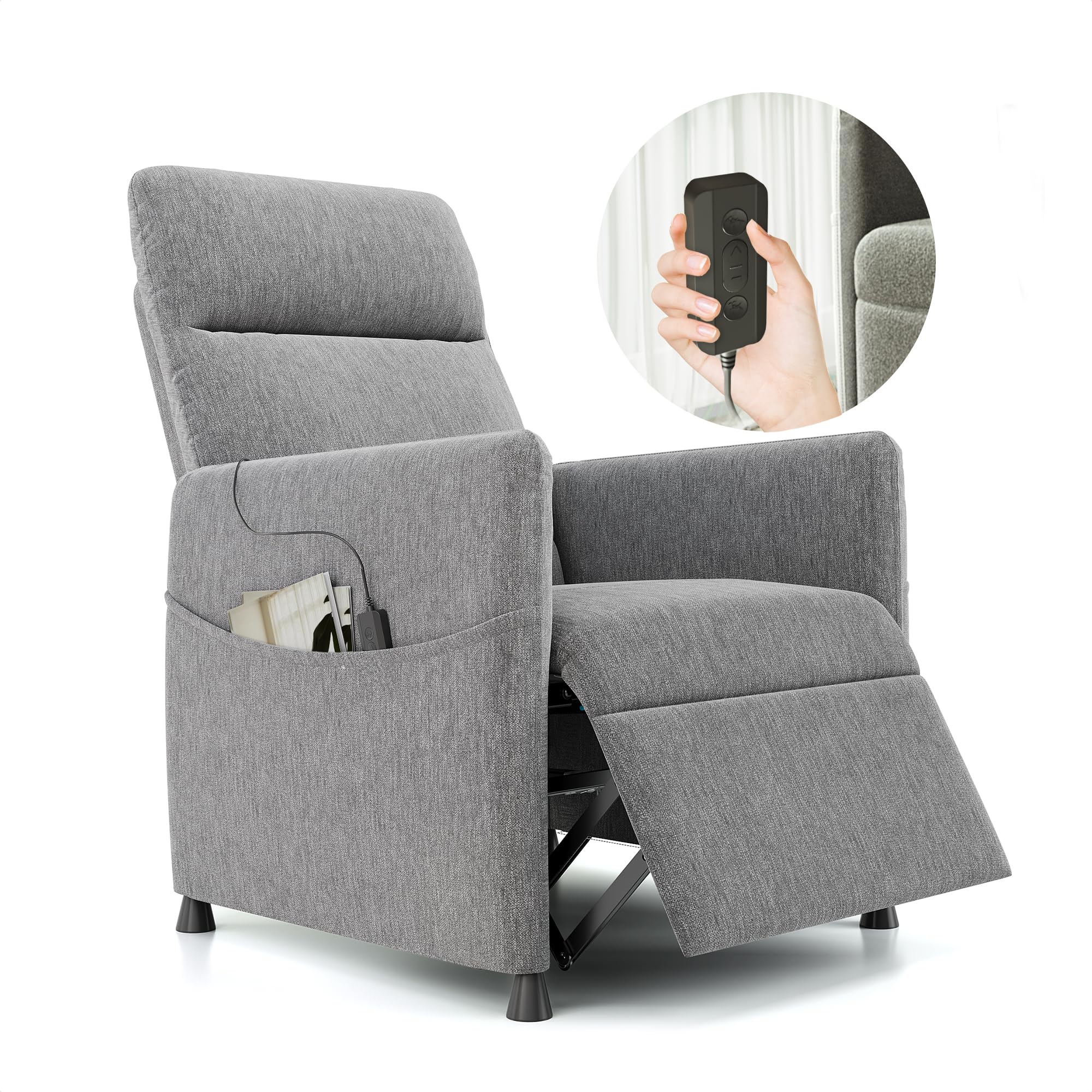 Electric Recliner Chairs for Adults, Fabric Recliner Chair for Small Spaces with Footrest, Power Recliner Chair with Padded Seat for Home Theater, Modern Recliners for Living Room, Light Grey