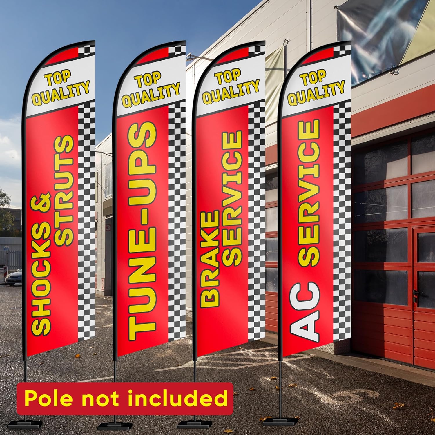 Auto Repair Shop Feather Flag - Flags Automotive Brake Service, Shocks & Struts, Tune-UPS, AC Service Swooper Flag for Auto Services Supplies Set of 4-12ft x 2.5ft (Pole not included) - Image 5