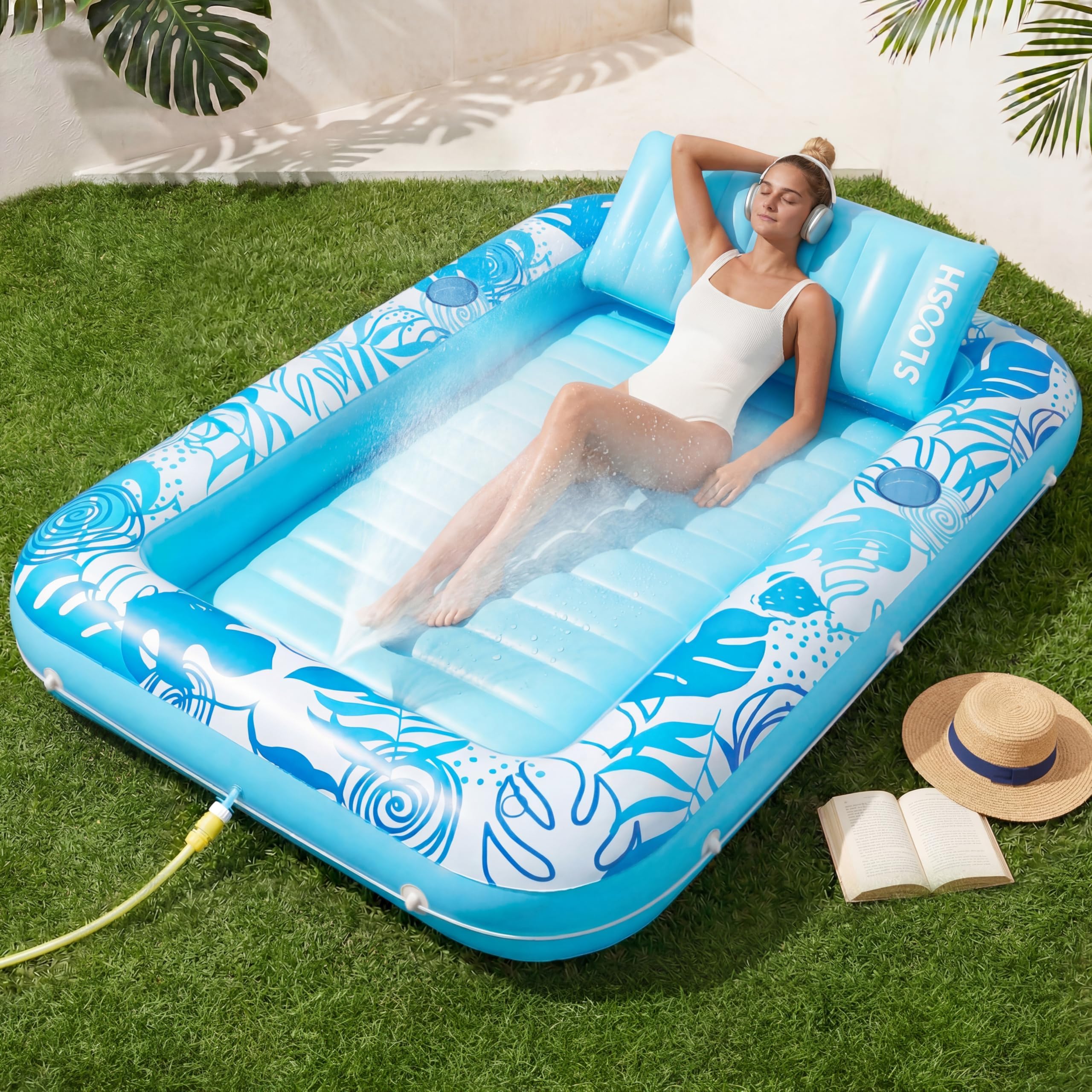 Flotador inflable de piscina de bronceado Sloosh, balsa de bronceado para adultos, flotador de piscina, balsa para tomar el sol, tumbona de bronceado inflable para piscina, cama de bronceado para