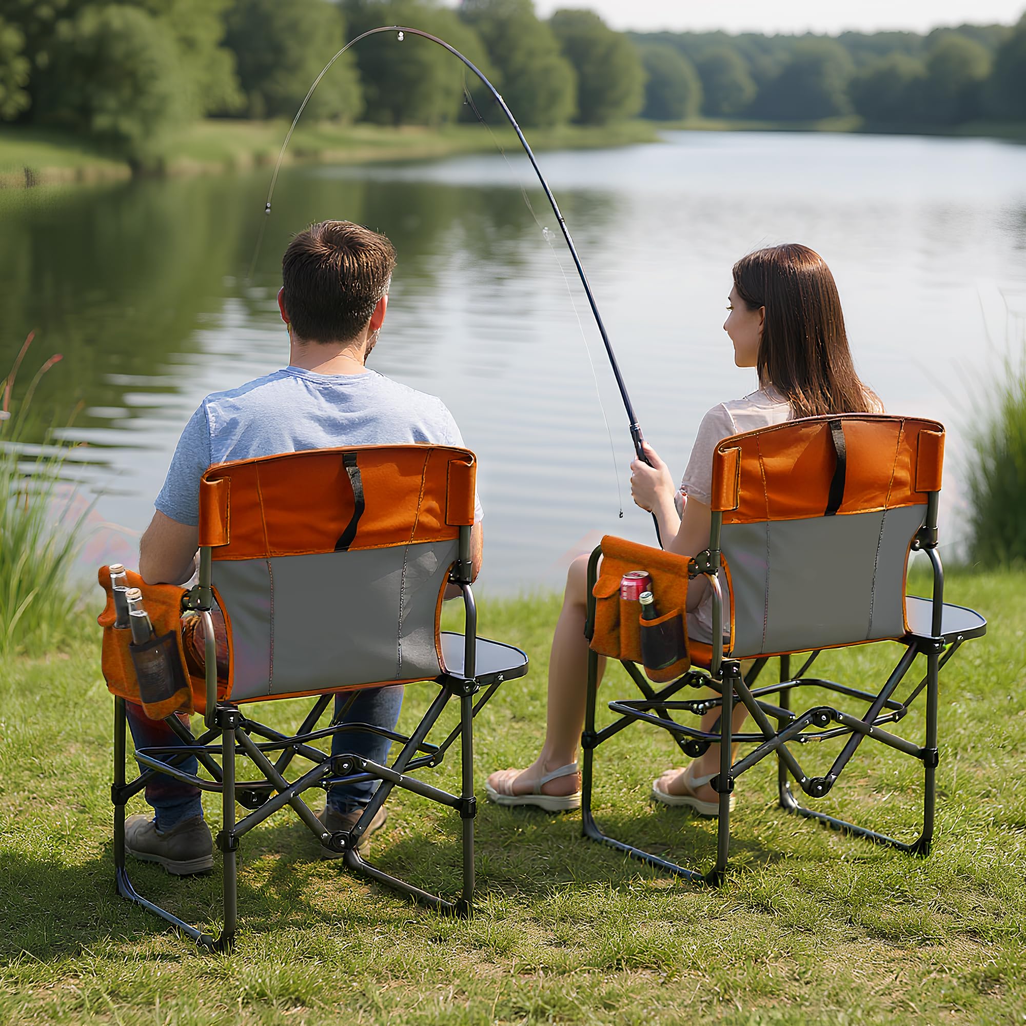GarveeHome Sedia Regista Da Campeggio Pieghevole Per Adulti - Portatile e Robusta Fino a 180 kg Con Tavolino Laterale, Tasca Portaoggetti Portabicchieri Ideale Esterni, Spiaggia, Pesca, Picnic