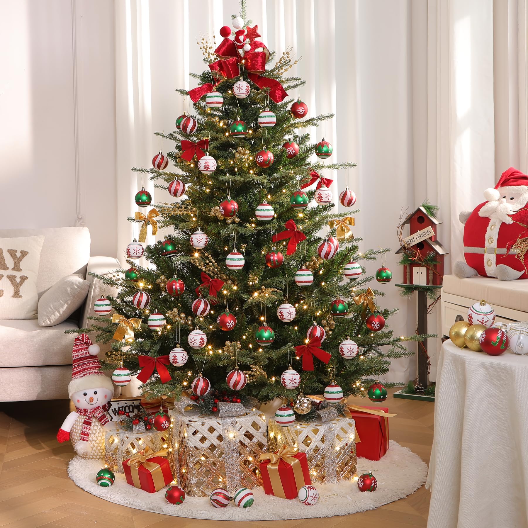 Shareconn 30ct Weihnachtskugeln Plastik für Weihnachten deko, Rot/Grün/Weiß – Ansicht 6