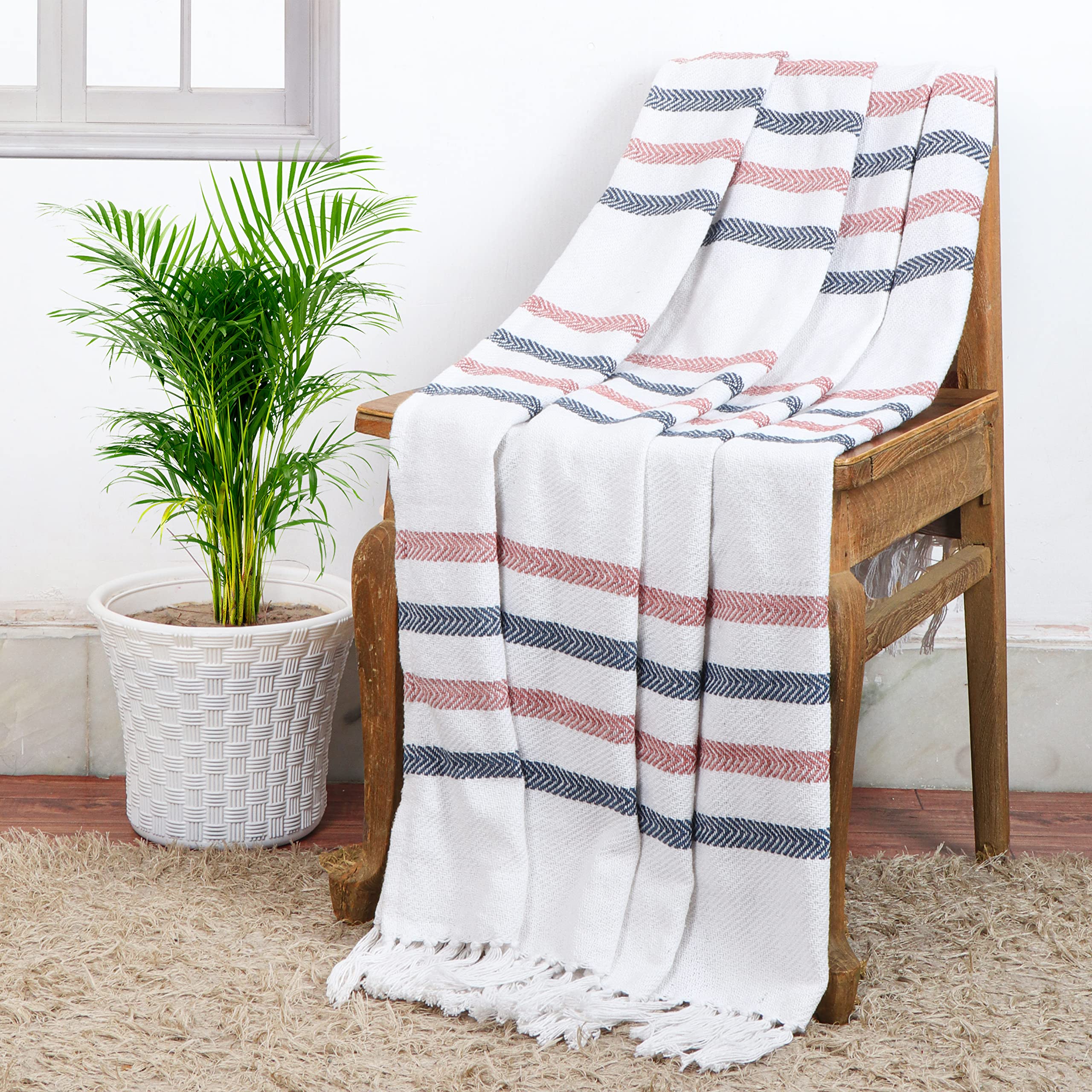 Cazimo Soft 100% Cotton Throws for Sofa & Bed - 49 * 60 inches, Blue and Peach (B0BRB82C63) Amazon Price History, Amazon Price Tracker