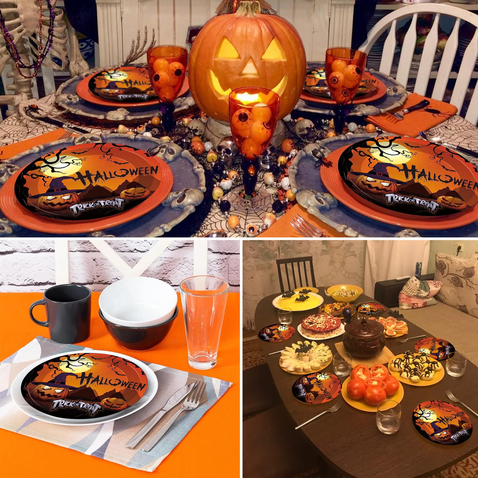 Halloween Partygeschirr Set – 20 Teller, 20 Dessertteller, 20 Servietten, Kürbis-Design